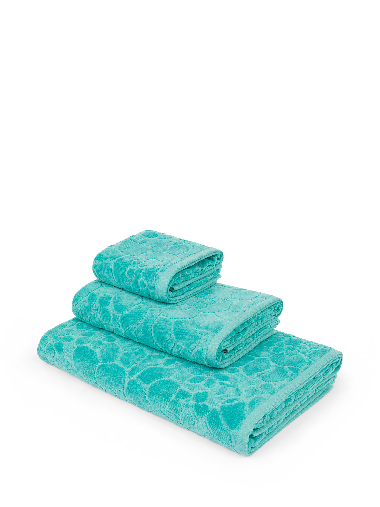Asciugamano cotone velour motivo floreale a rilievo, Verde acqua, large image number 0