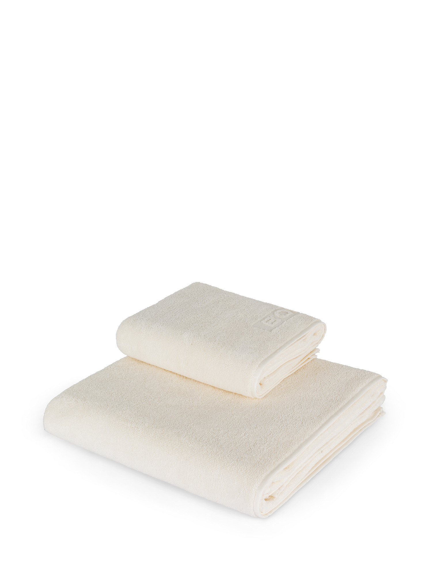 Set telo bagno e asciugamano per capelli  in spugna di cotone stretch, Bianco, large image number 1