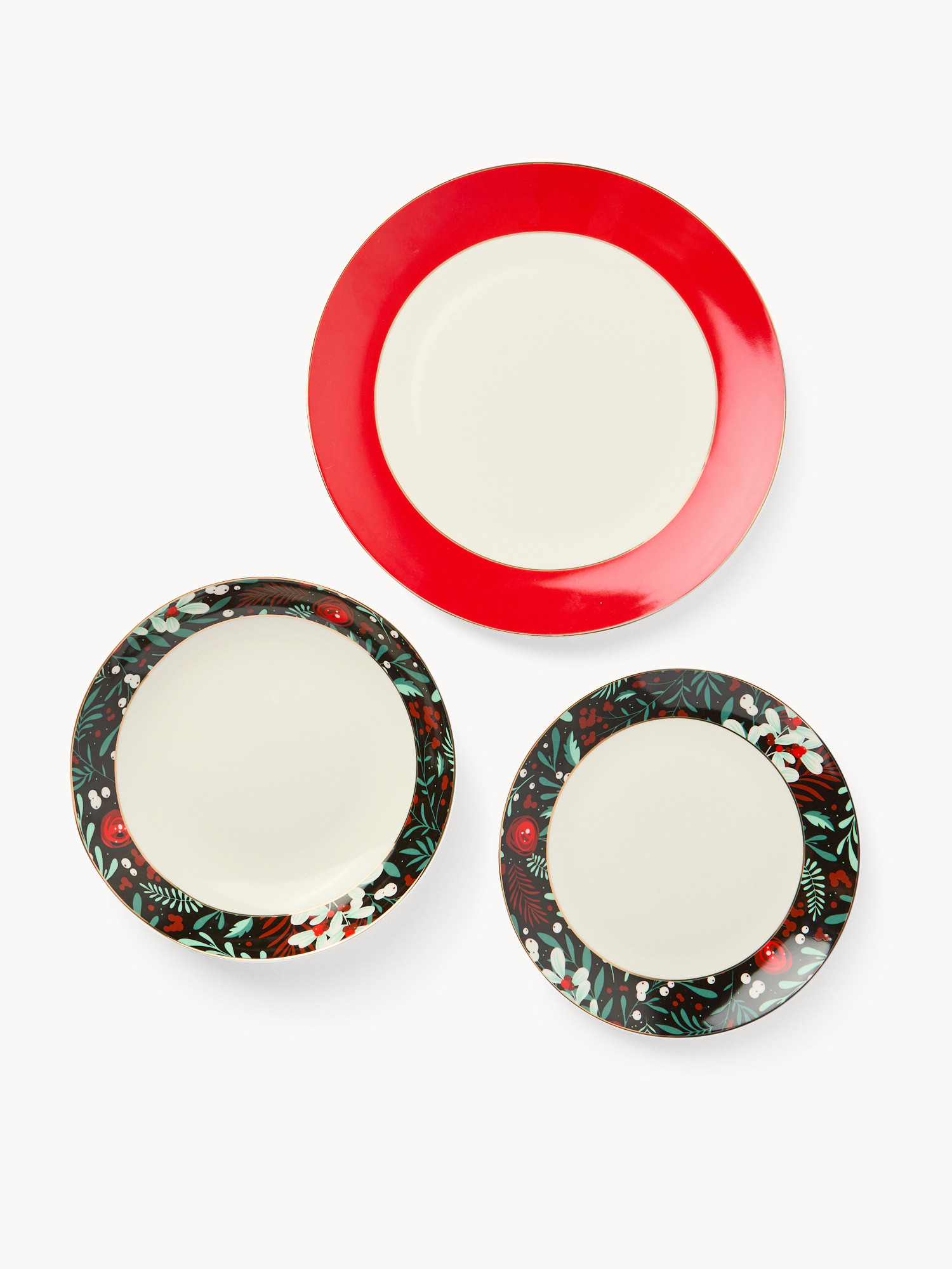 Set of 18 New Bone China plates with flower decoration, White, large image number 1