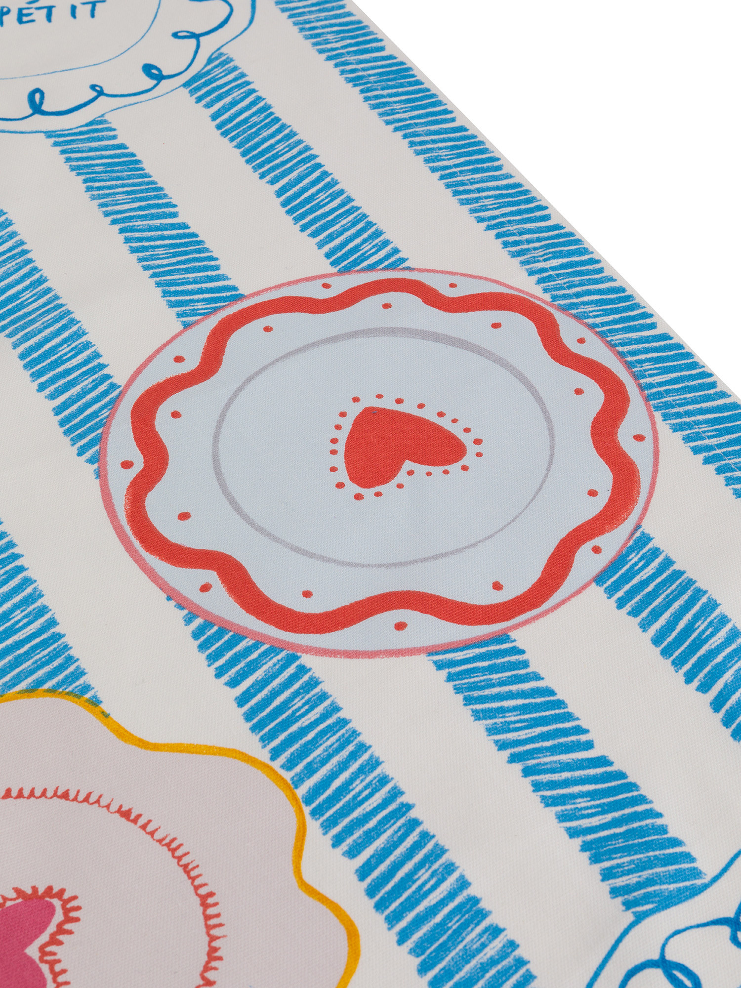Runner panama di cotone stampa piatti, Azzurro, large image number 1