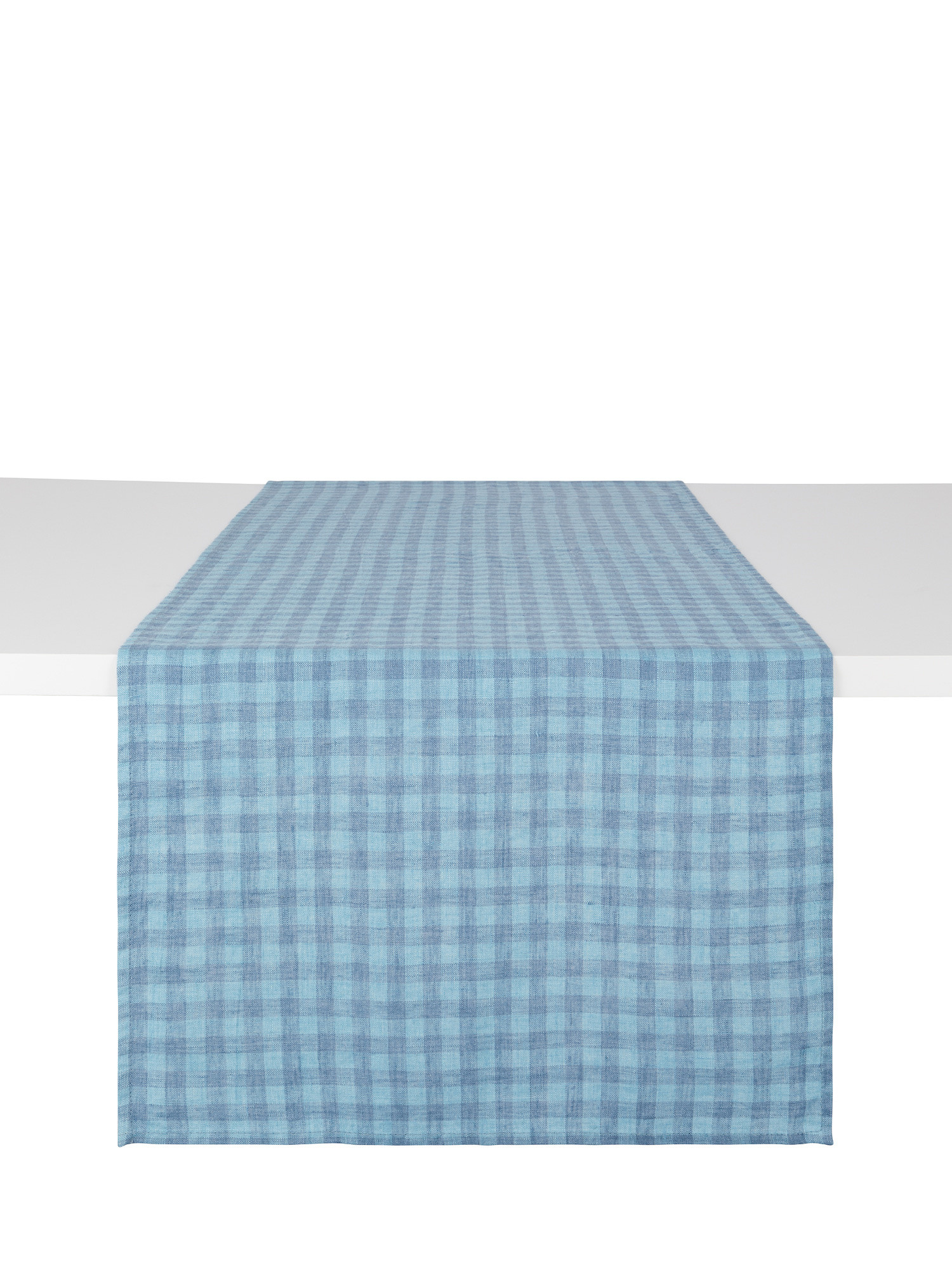 Pure linen table runner with vichy motif, Light Blue, large image number 0