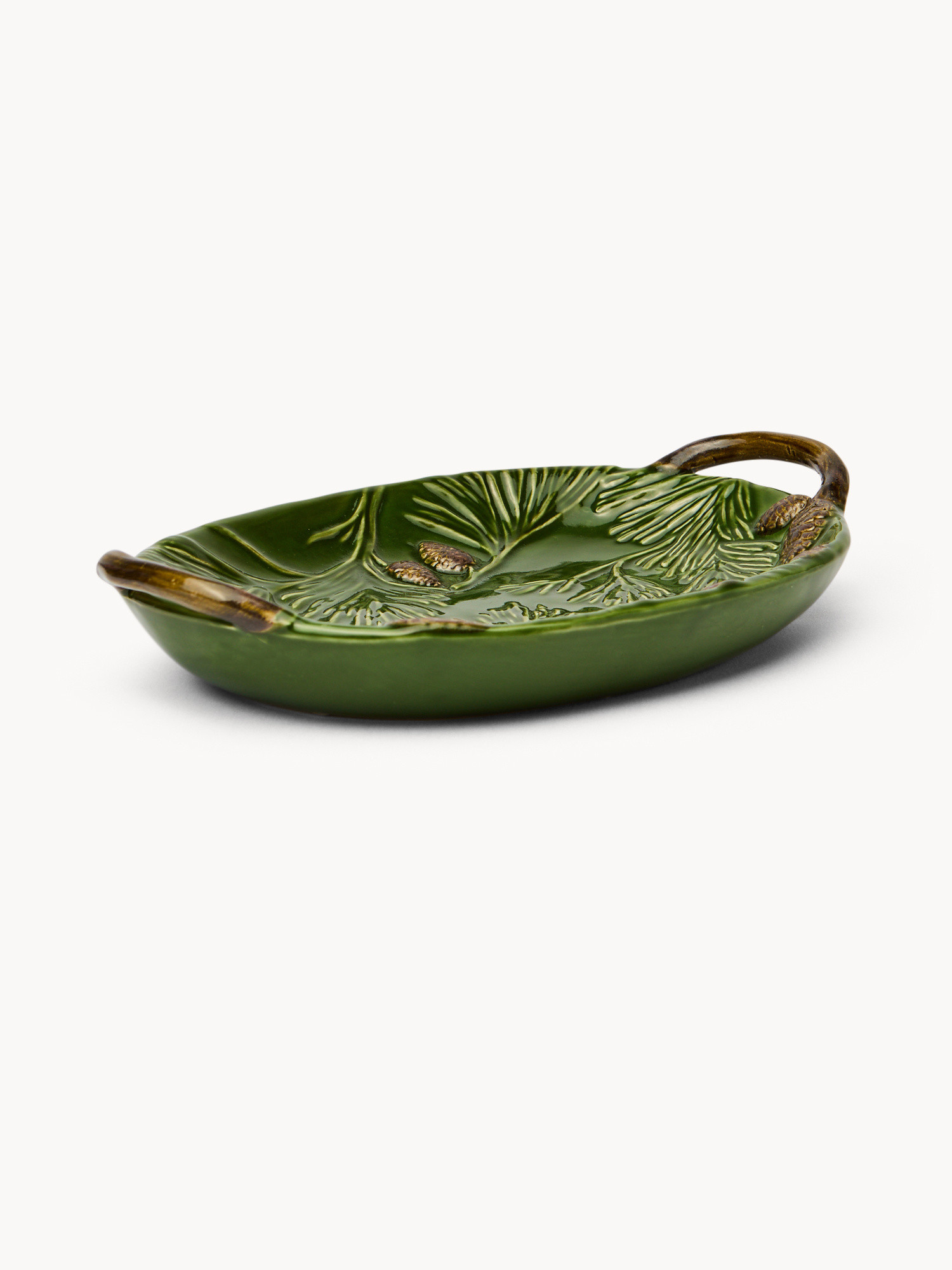 Ceramic tray with pine cone motif, Green, large image number 0