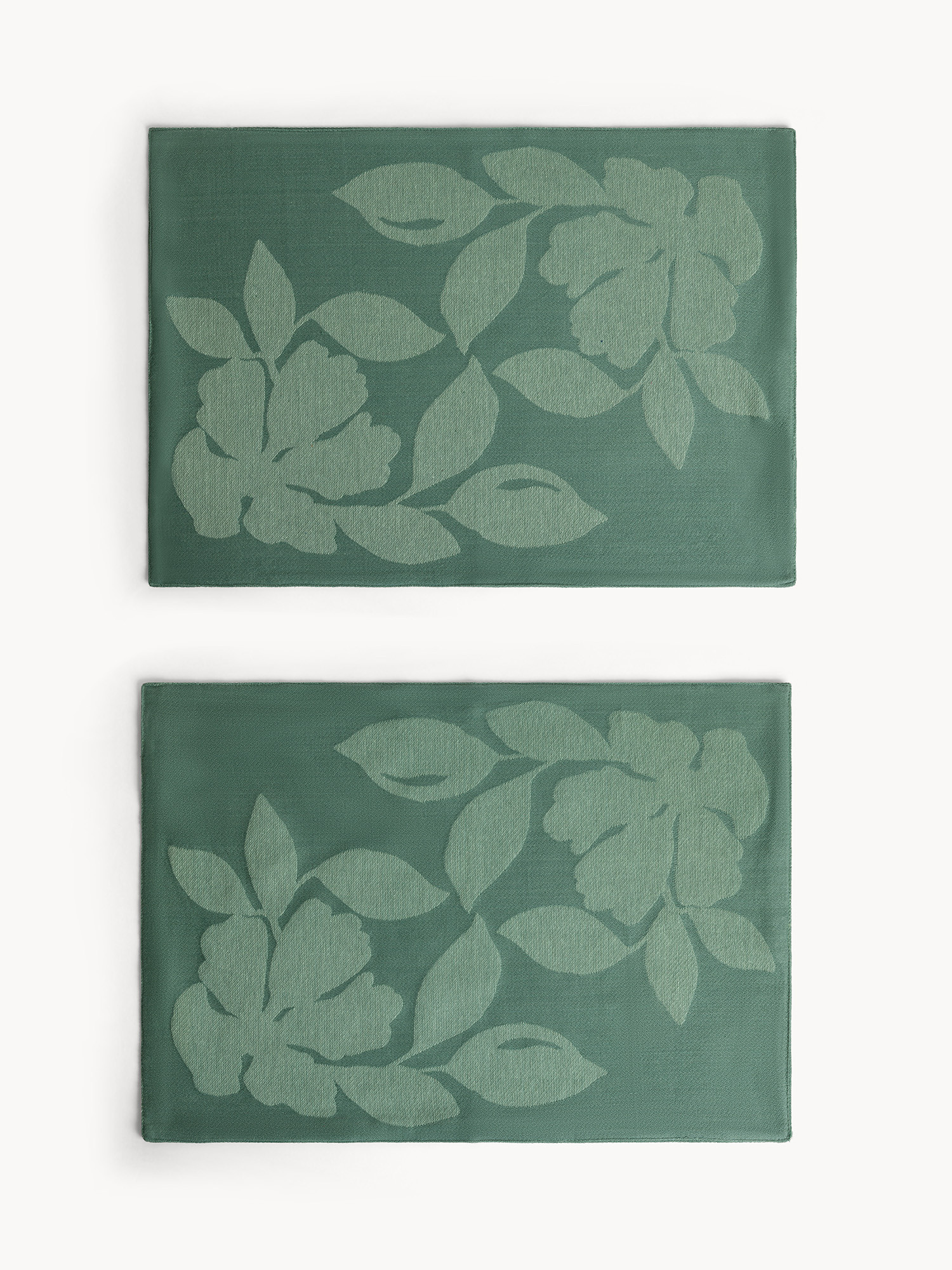 Set 2 tovagliette jacquard di cotone stampa floreale, Verde, large image number 0