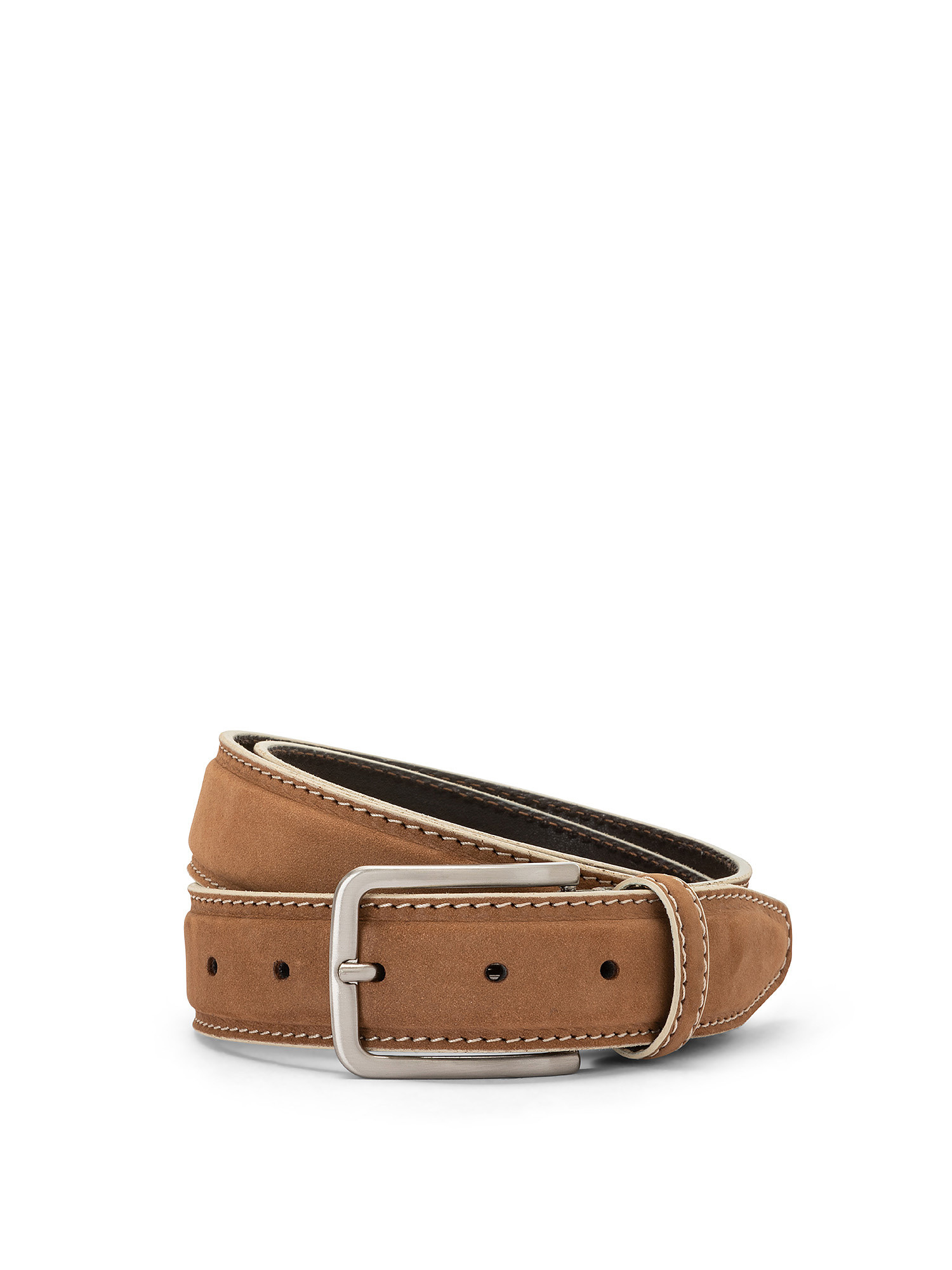 Solid color nubuck leather belt, Beige, large image number 0