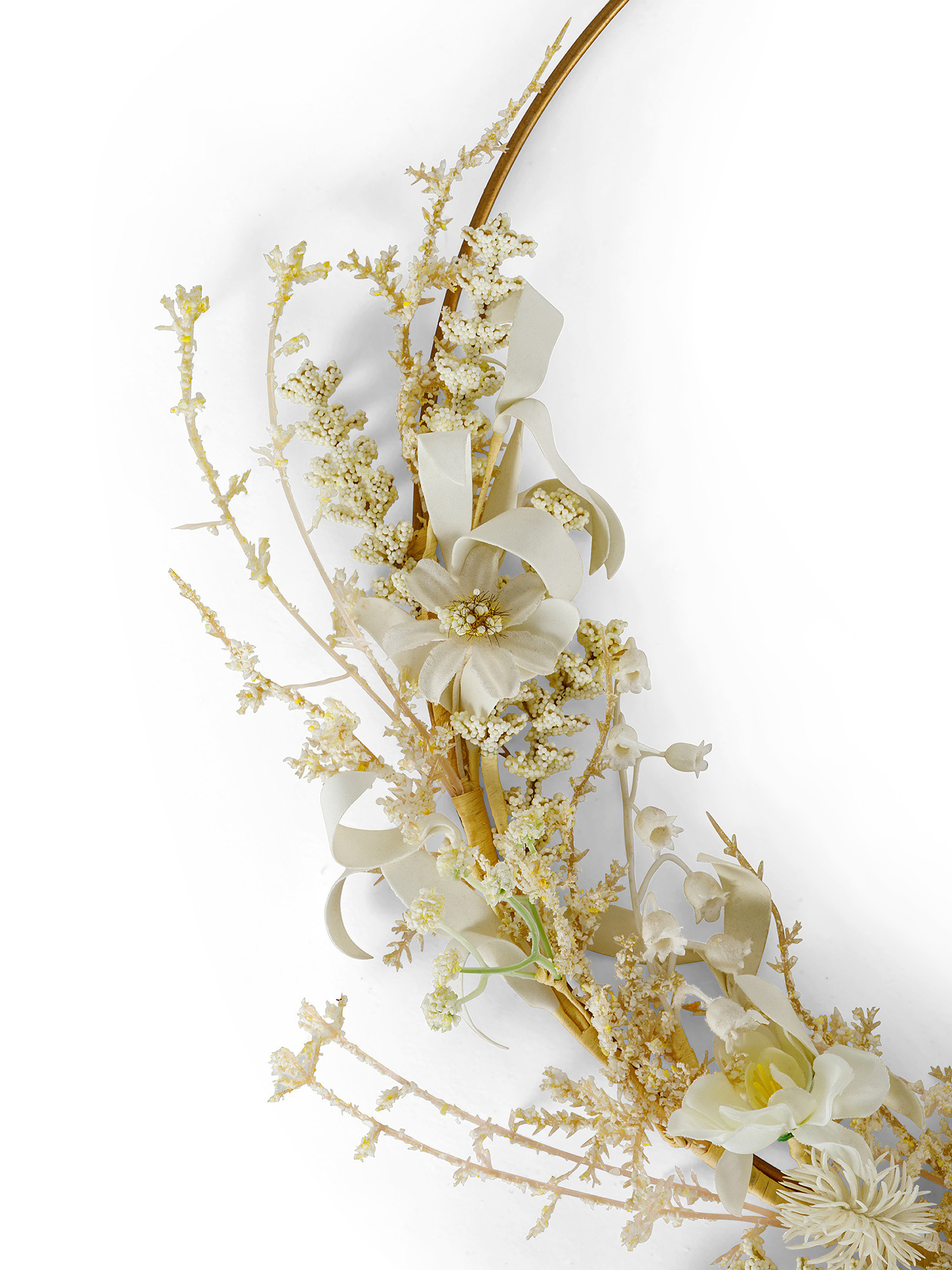 Corona decorativa fiori artificiali, Oro, large image number 1