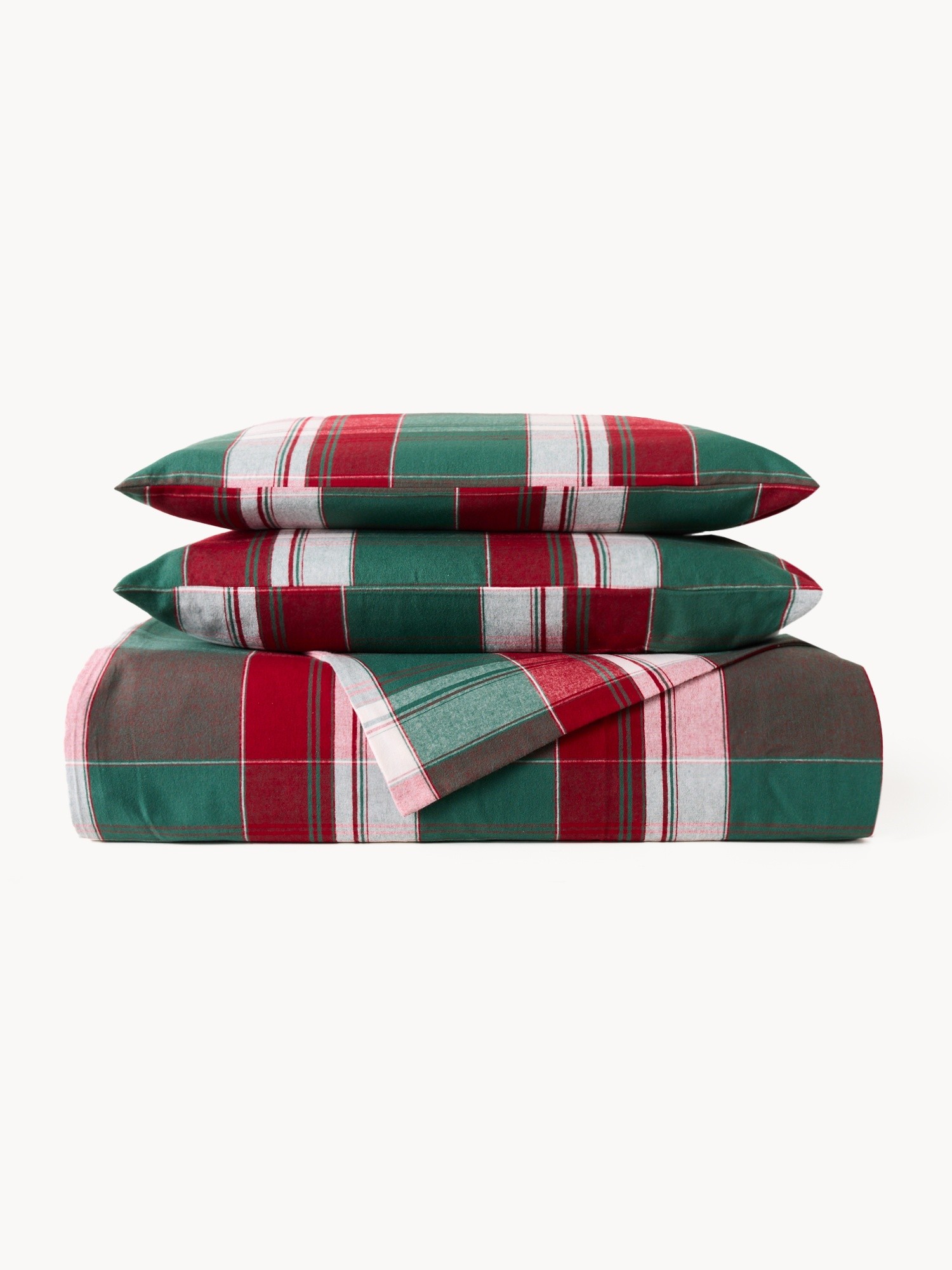 Yarn-dyed cotton pillowcase,tartan pattern, Bianco/Verde/Rosso, large image number 2