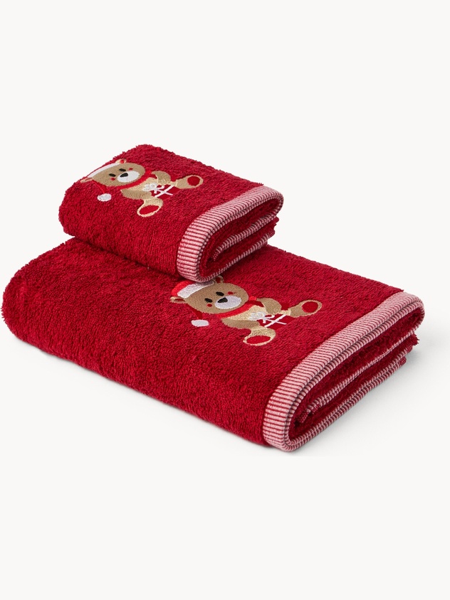 Set 2 asciugamani in spugna di cotone ricamo orsetto