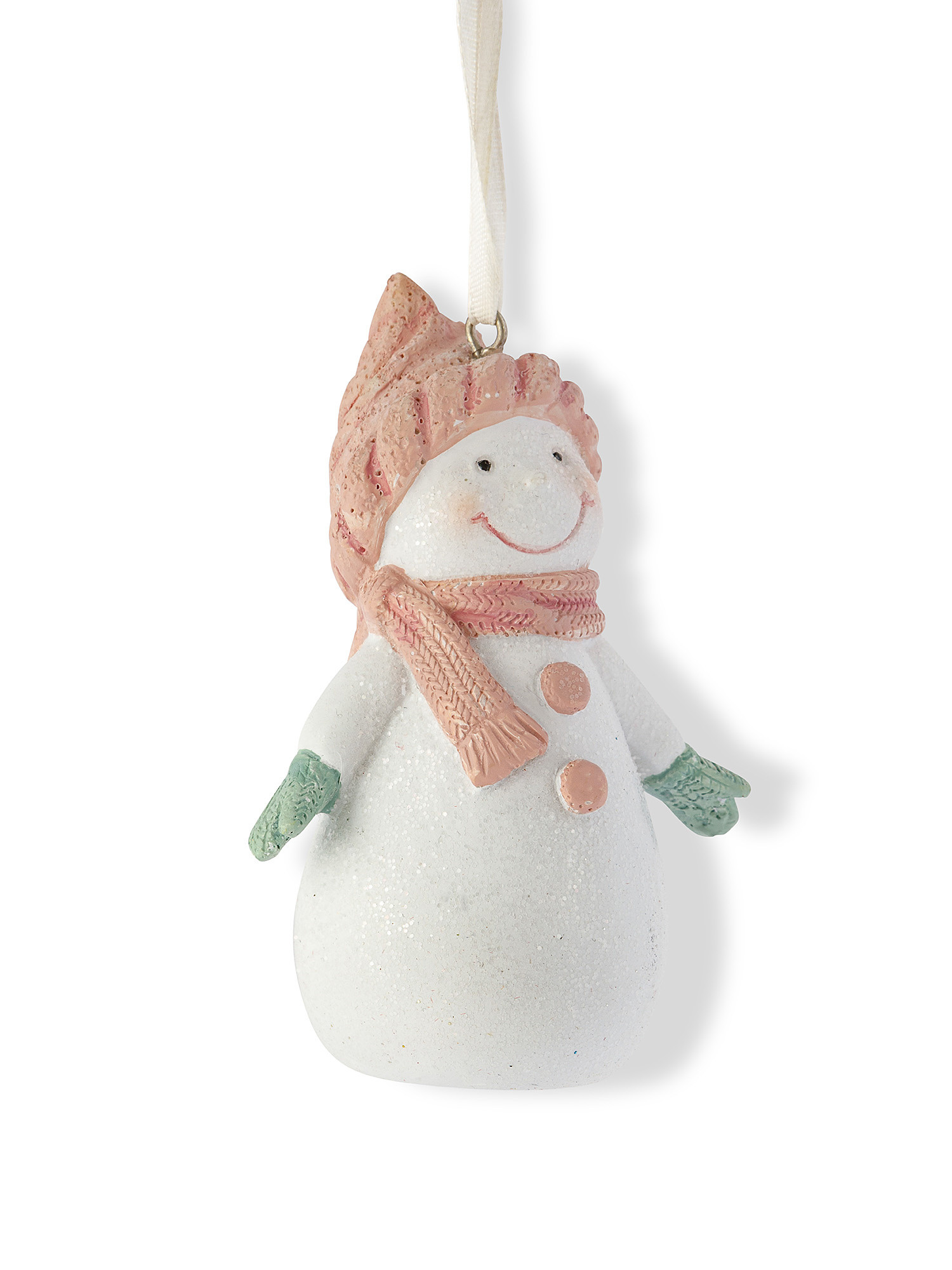 Snowman tree decoration in hand-decorated resin, White, large image number 1