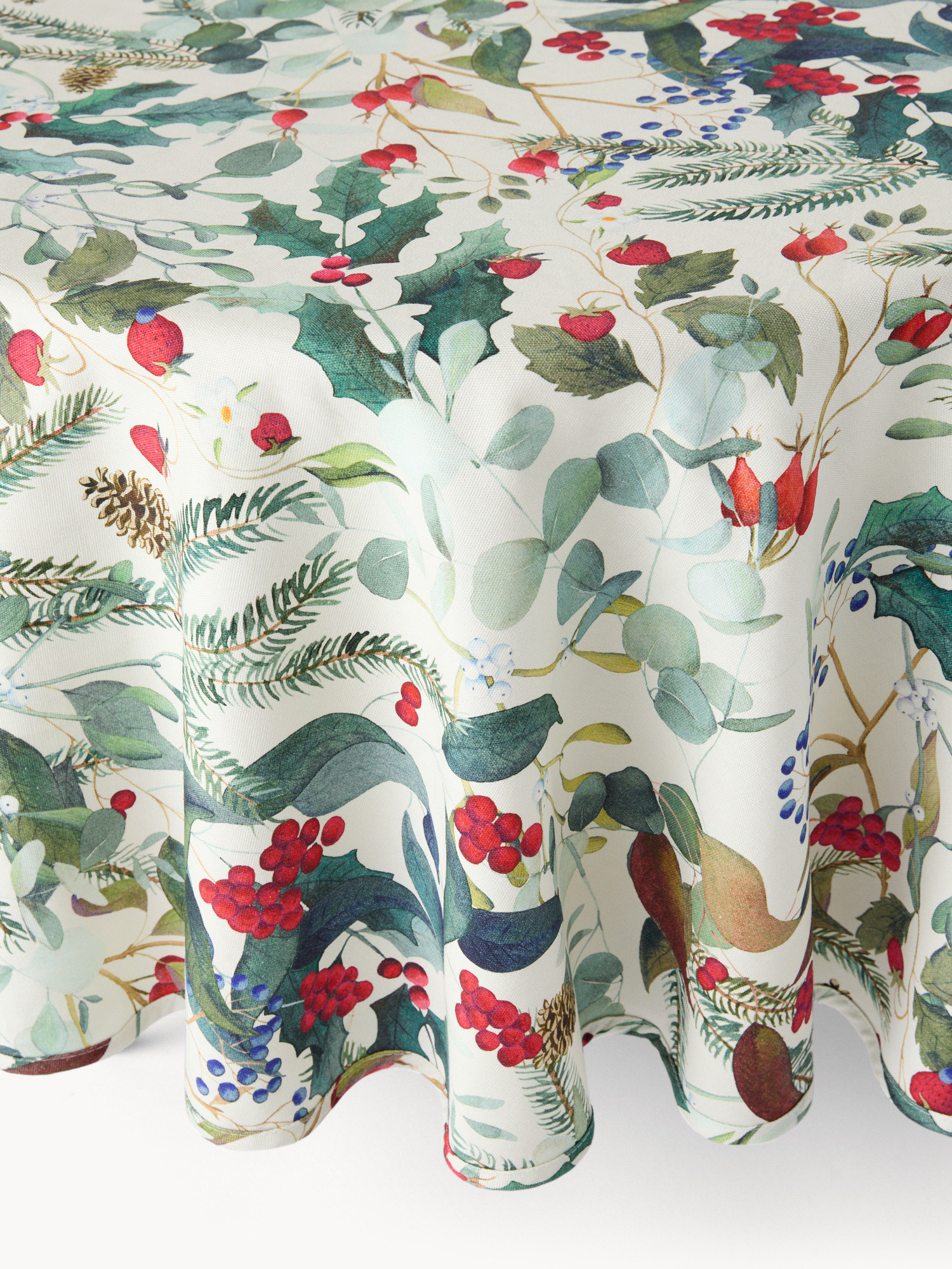 Round cotton panama tablecloth with berry print, Multicolor, large image number 0