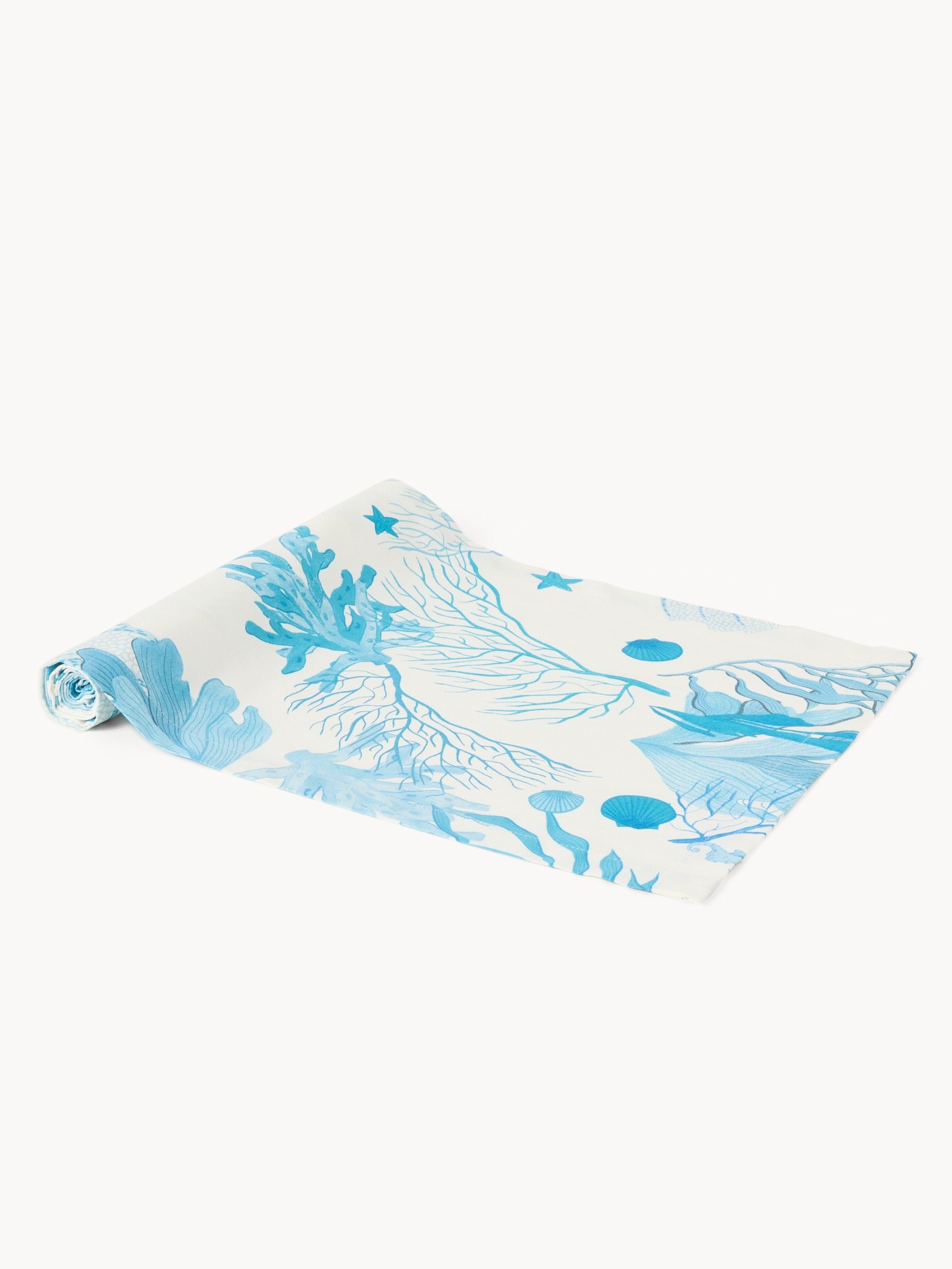 Panama Cotton Table Runner with Marine Print - Introductory Price, White / Blue, large image number 1