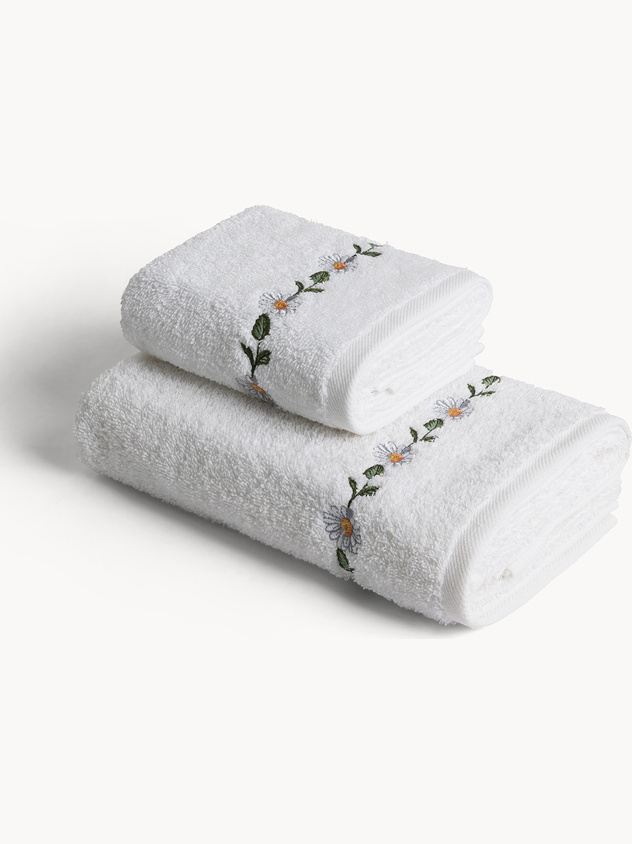 Asciugamano in puro cotone ricamo margherite