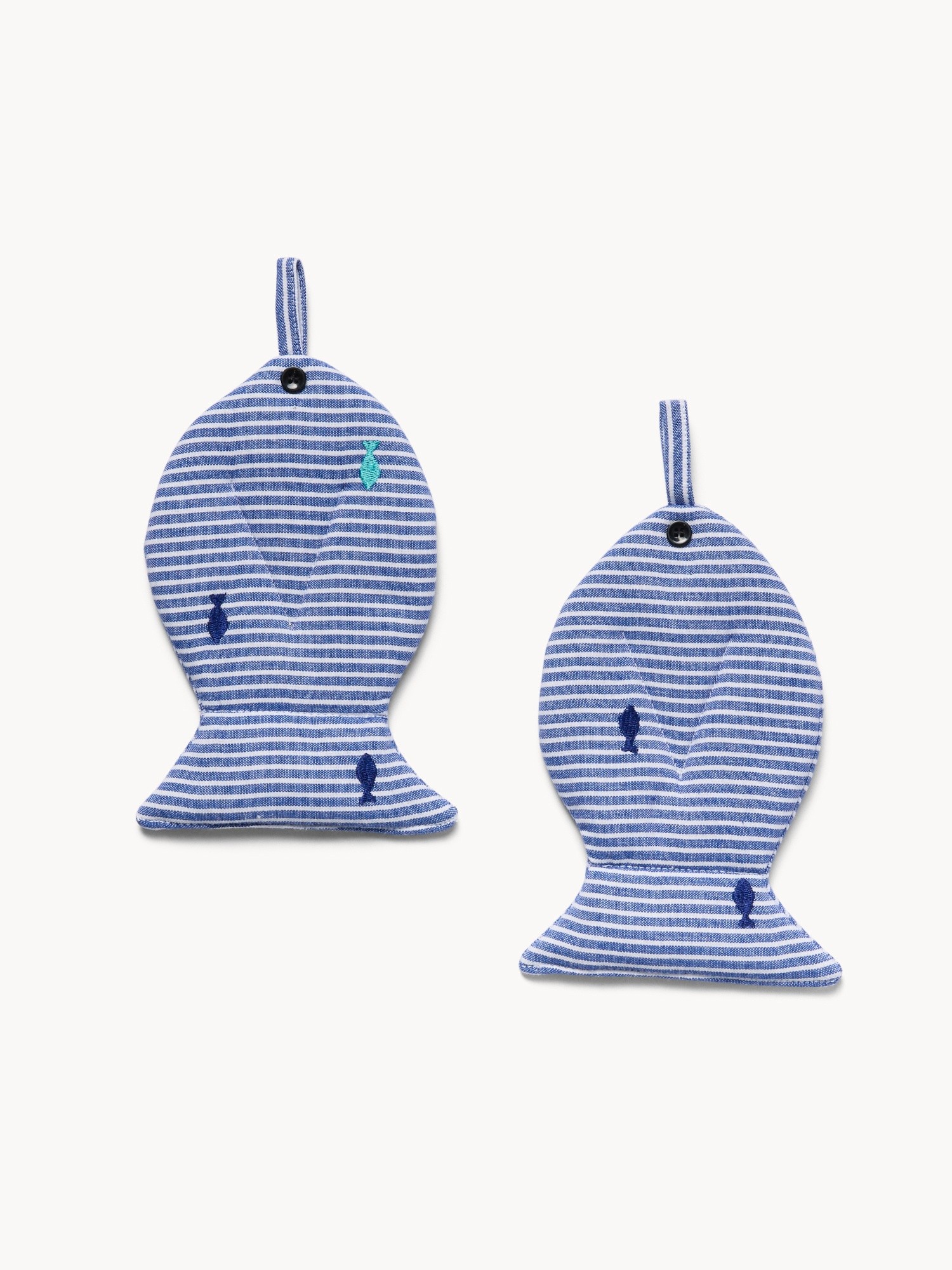 Set of 2 fish-shaped potholders, White / Blue, large image number 0