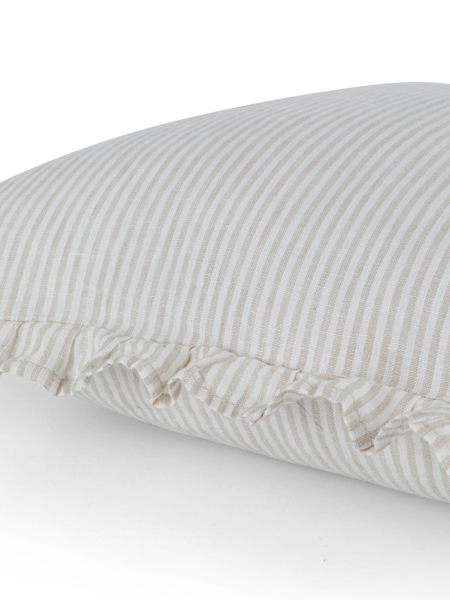 Striped cushion in pure linen 40x40 cm, Beige, large image number 2