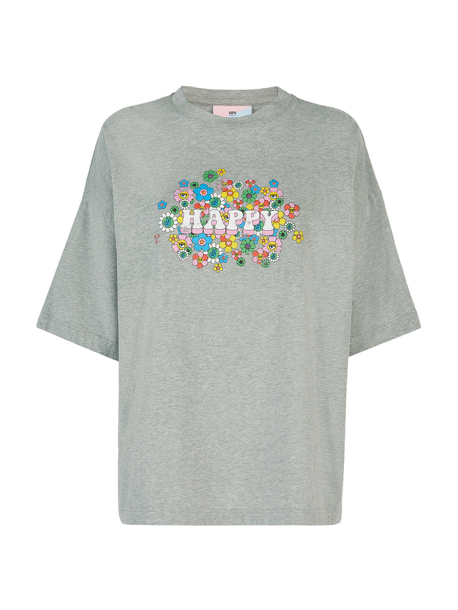 T-shirt con stampa Happy, Grigio, large image number 0
