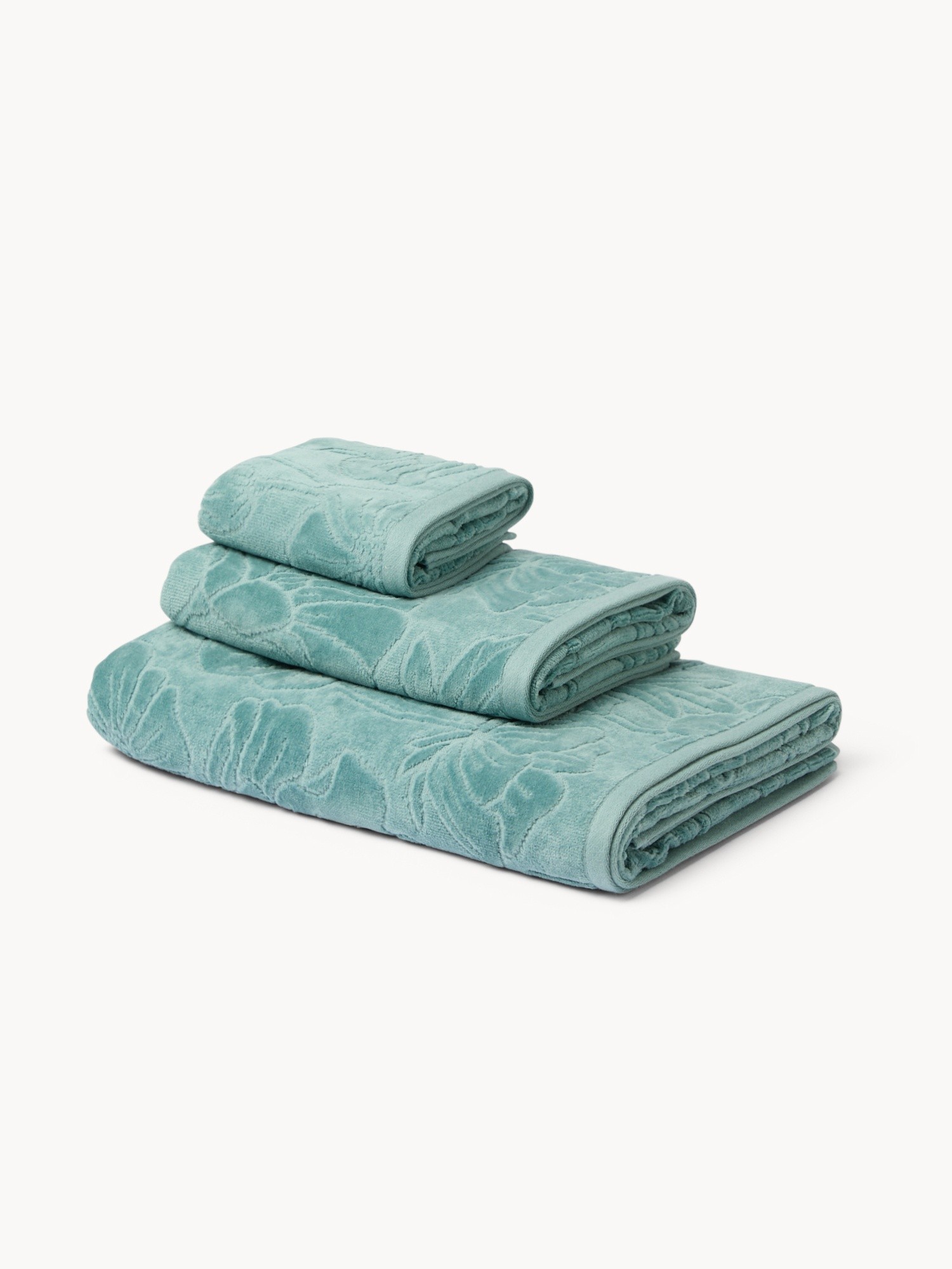 Asciugamano con fantasia floreale in puro cotone velour - Prezzo di lancio, Azzurro turchese, large image number 0