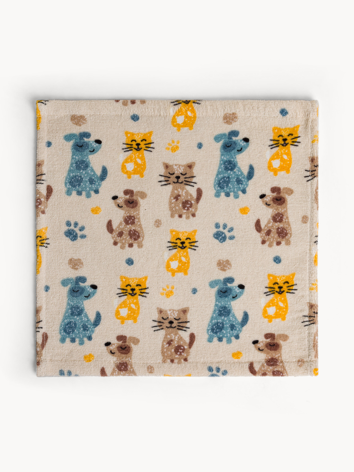 Set 2 lavette in cotone velour stampa animaletti, Grigio, large image number 1