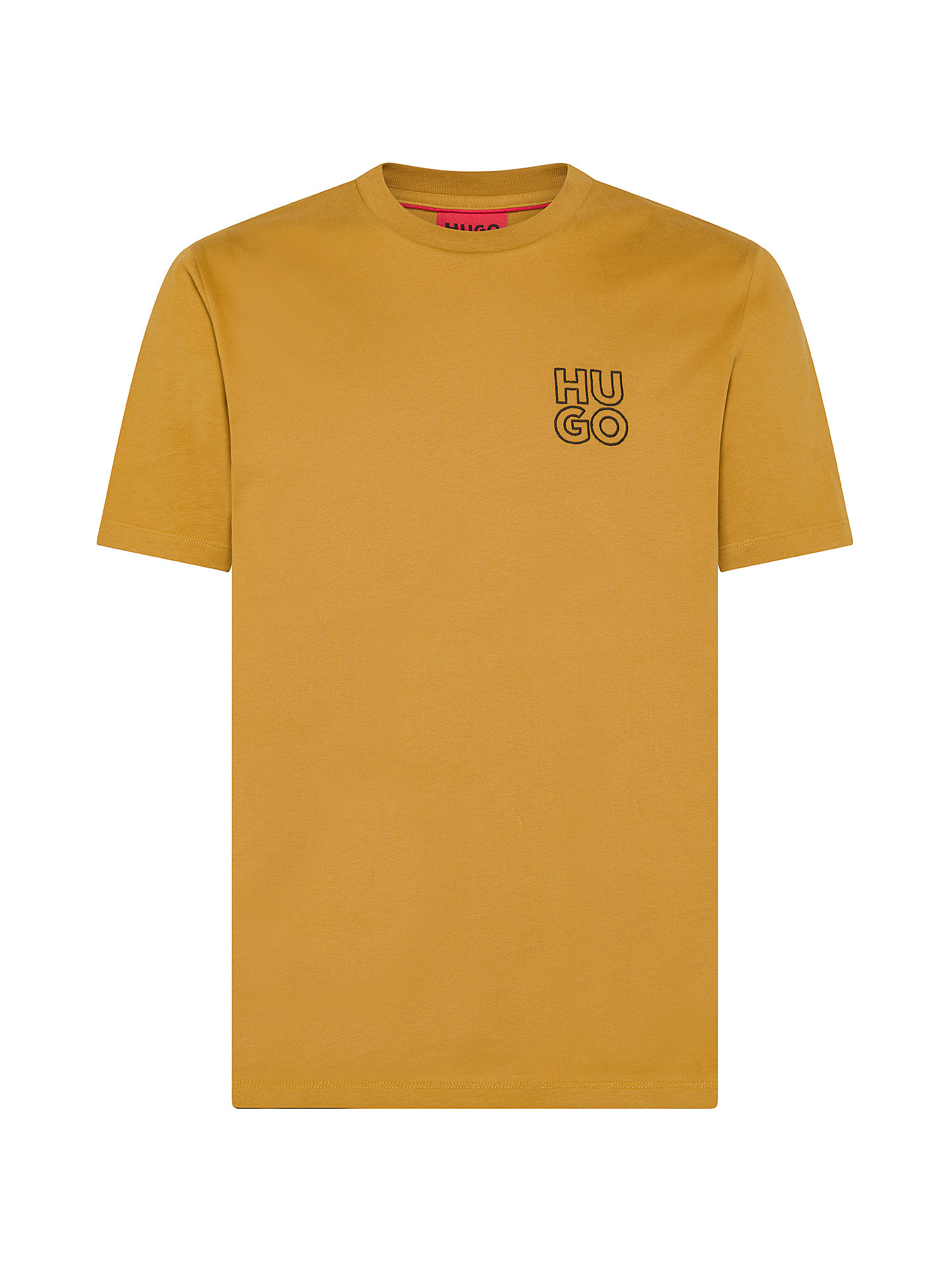 Hugo - T-shirt with embroidered logo in cotton, Camel, large image number 0