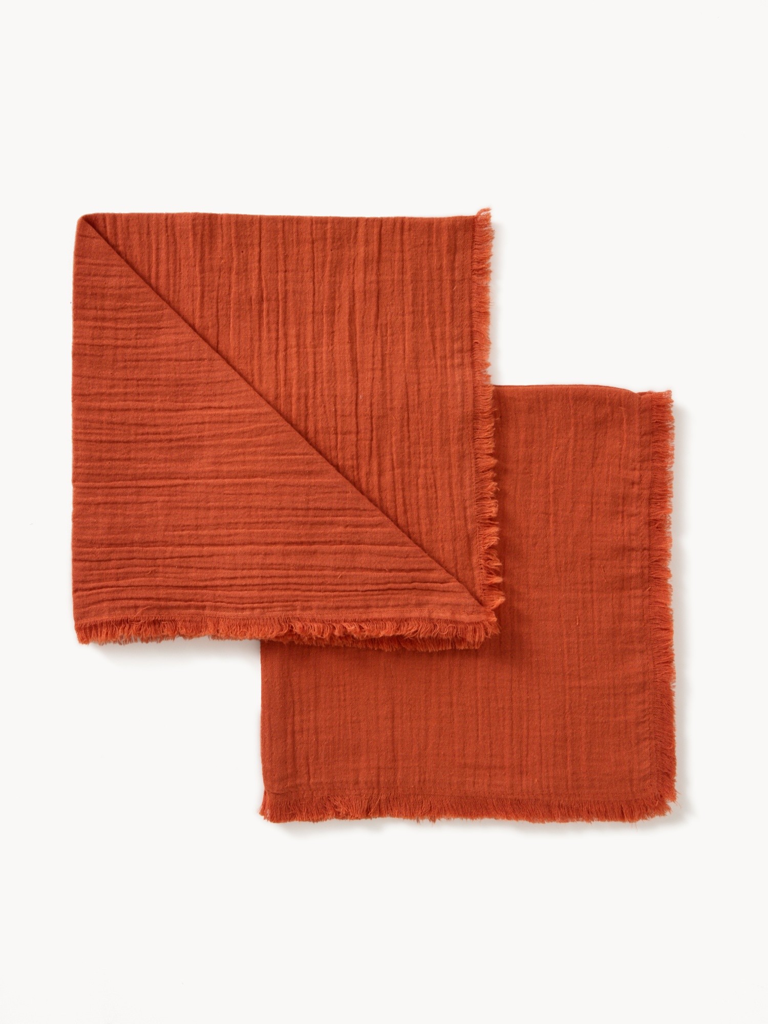 Set of 2 cotton muslin napkins with fringe, Orange, large image number 0