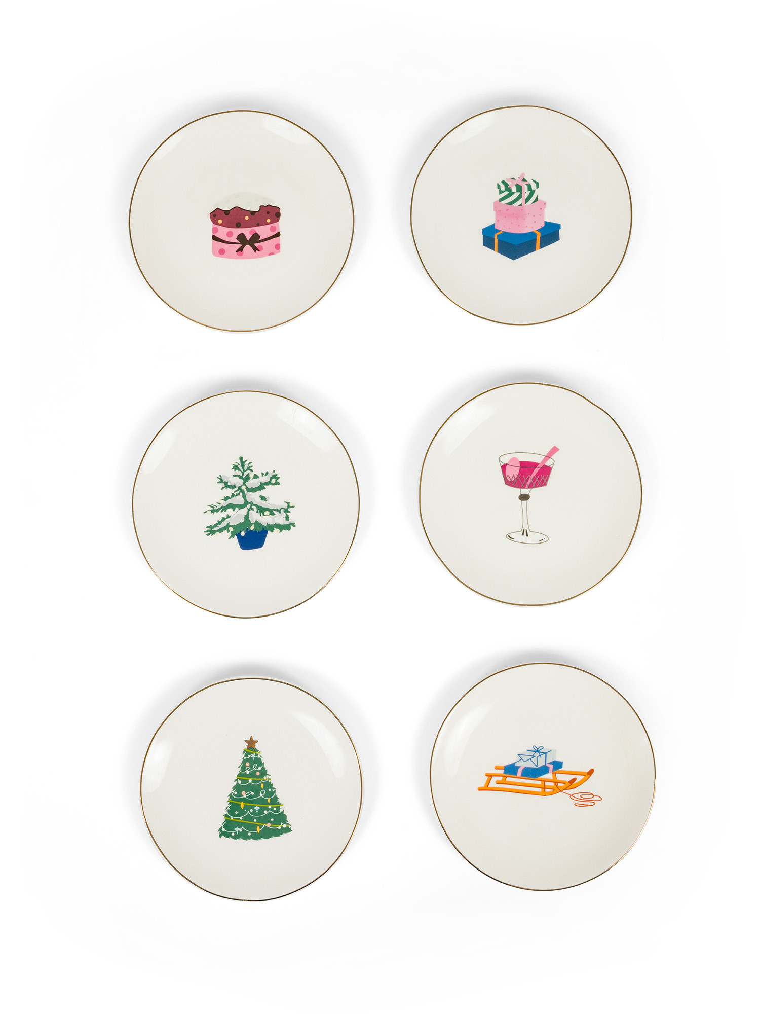 Set 6 piatti pane new bone china motivi natalizi, Bianco, large image number 1