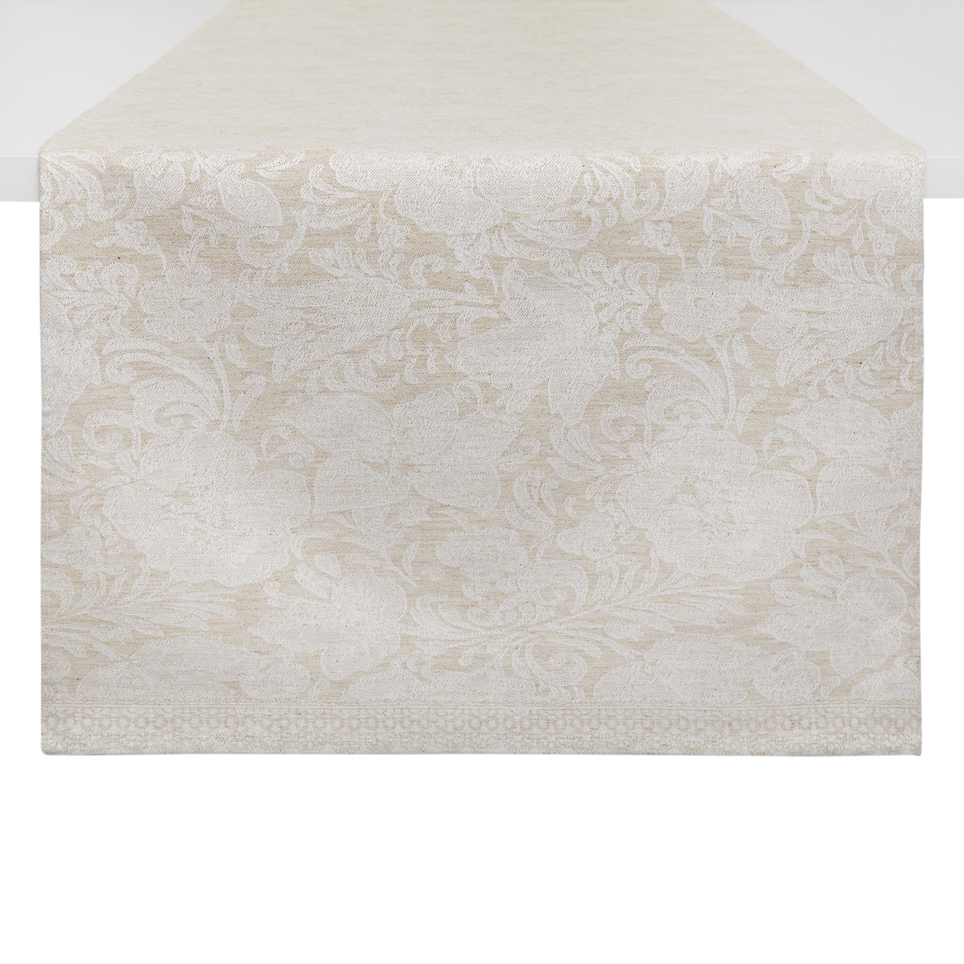 Cotton blend table runner with fortuny motif, Beige, large image number 0