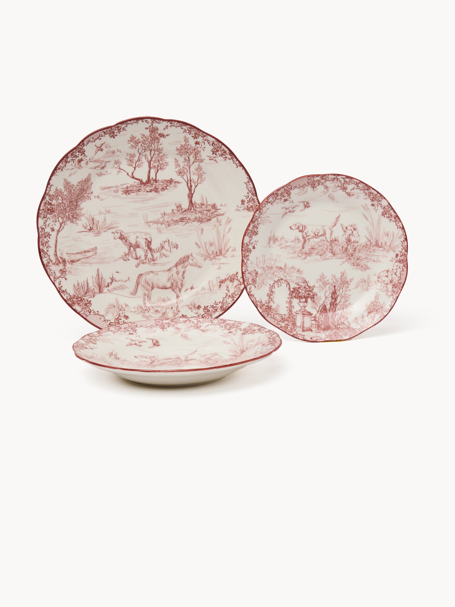 Set of 18 porcelain plates with a Toile de Jouy motif, Bianco/Rosso, large image number 0