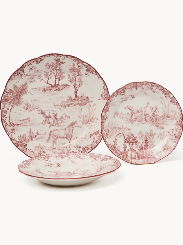 Set of 18 porcelain plates with a Toile de Jouy motif