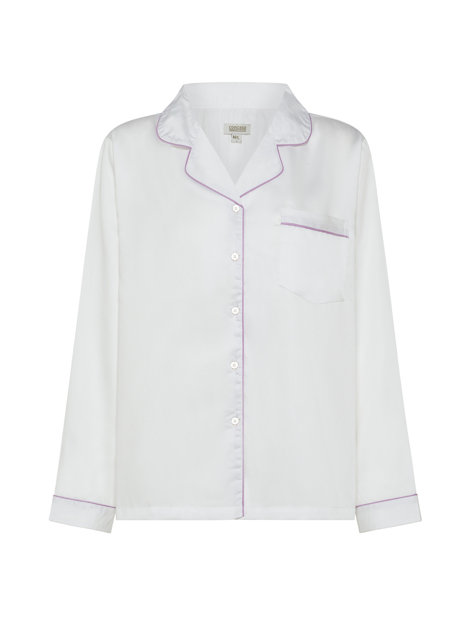 Camicia pigiama in puro lyocell con piping a contrasto, Bianco, large image number 0