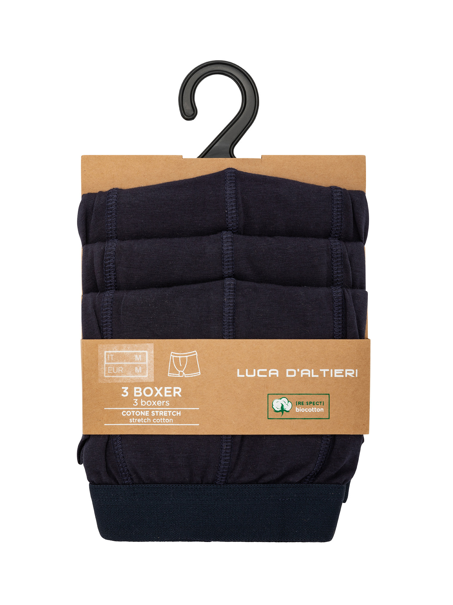 Luca D'Altieri - Set of 3 solid color organic cotton boxers, Dark Blue, large image number 1
