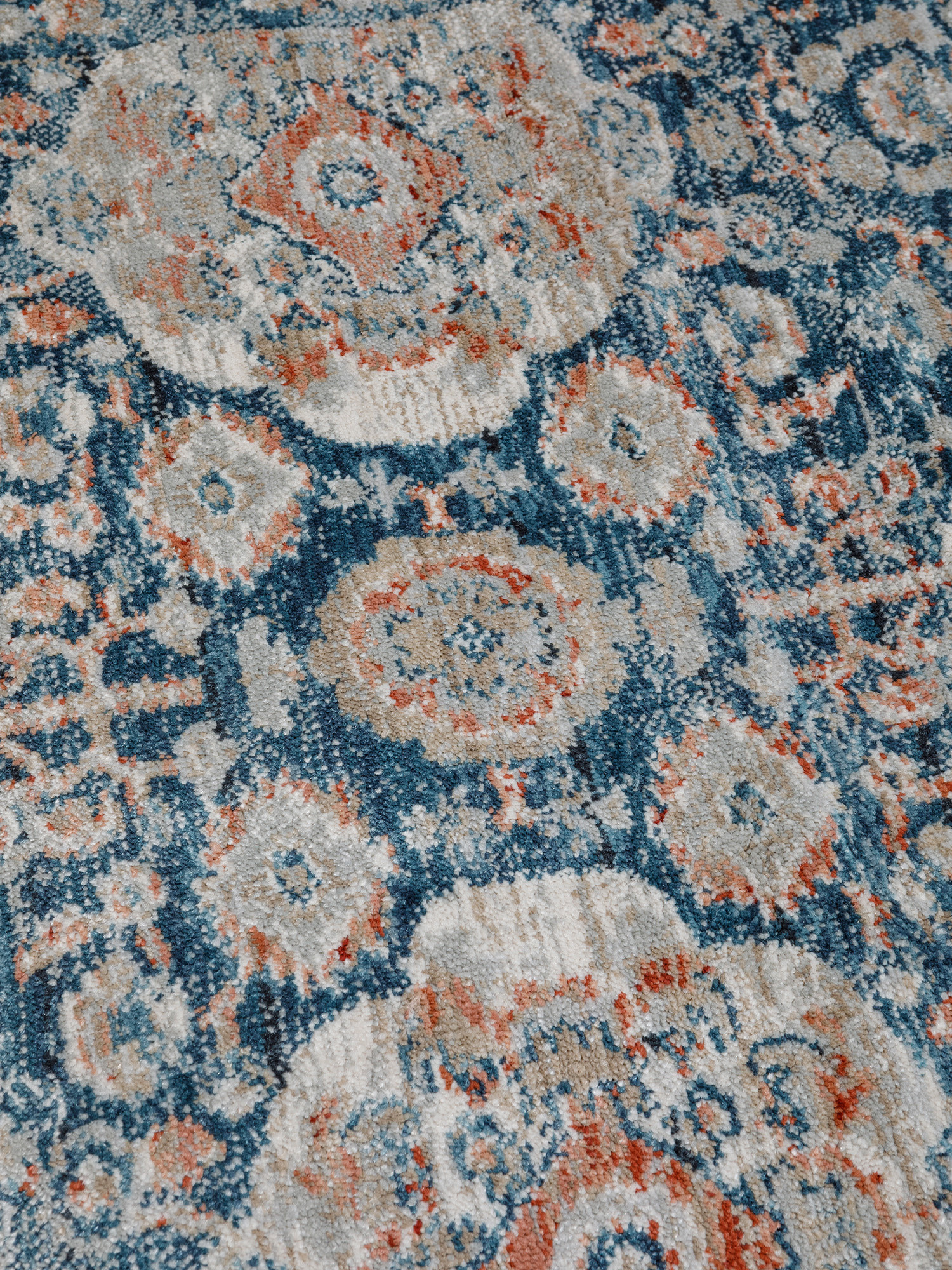 Fabric rug with ornamental motif, Blue, large image number 1