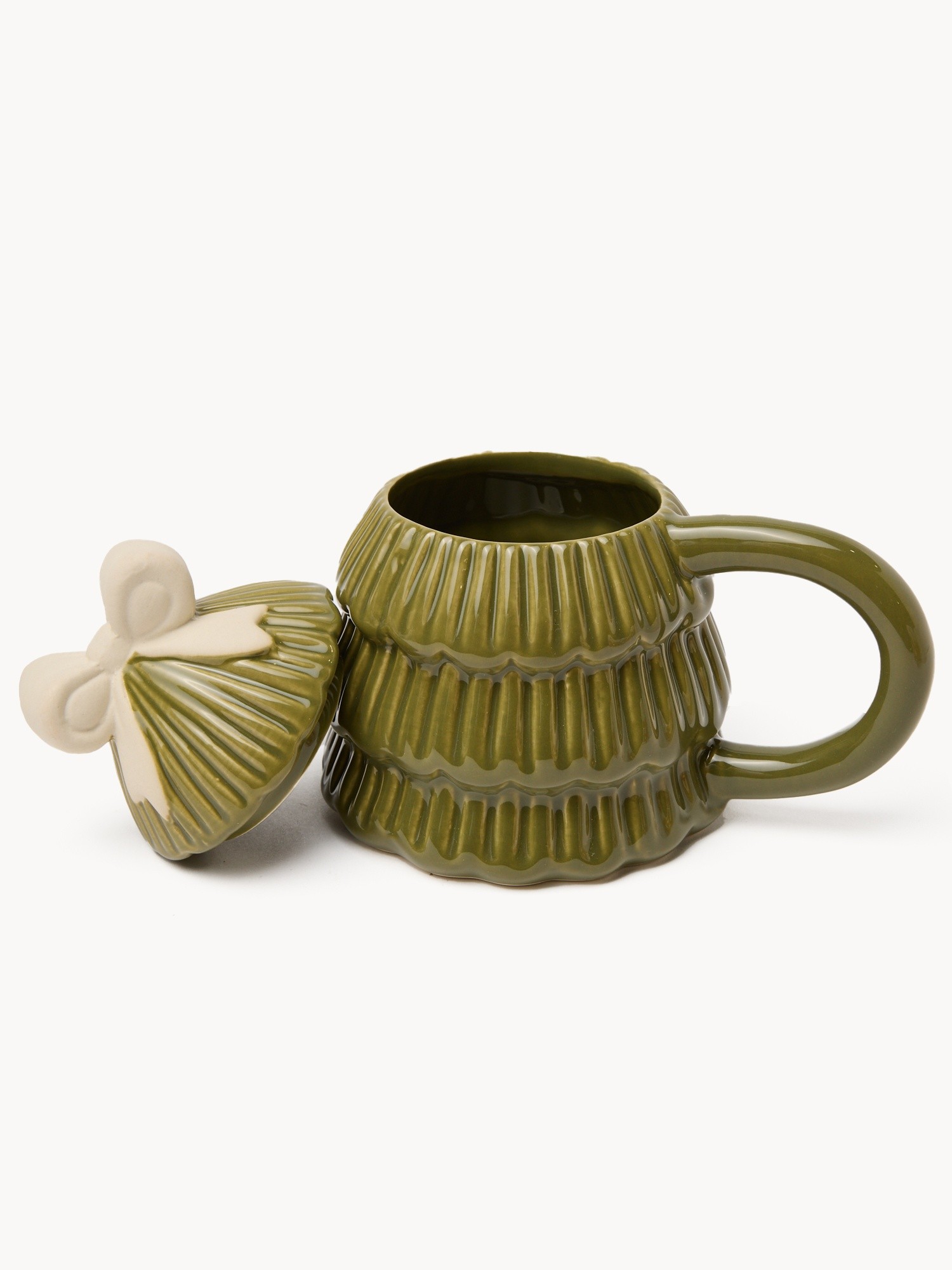 Stoneware mug shaped like a Christmas tree, Bianco/Verde, large image number 1