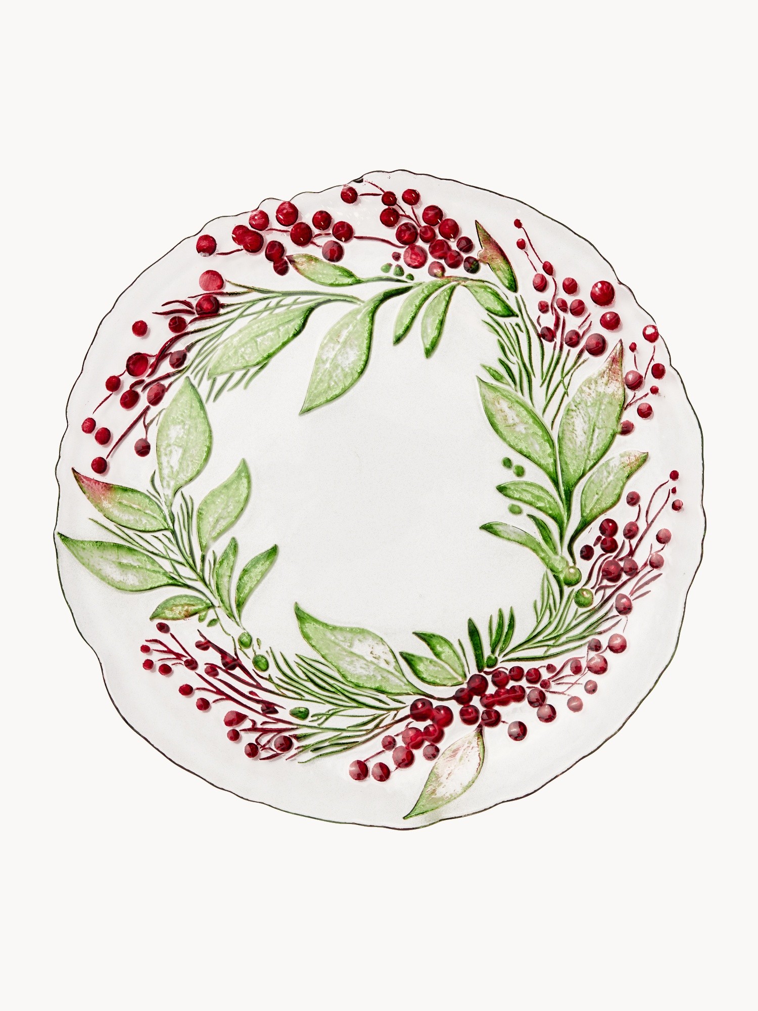 Glass serving platter with a garland motif, Transparent, large image number 0