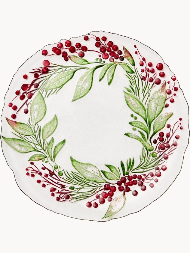 Glass serving platter with a garland motif