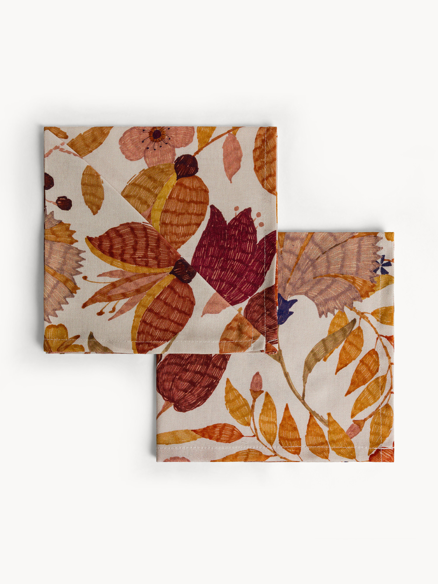Set 2 tovaglioli in puro cotone stampa foliage, Arancione, large image number 0