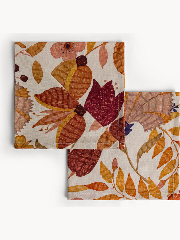 Set 2 tovaglioli in puro cotone stampa foliage