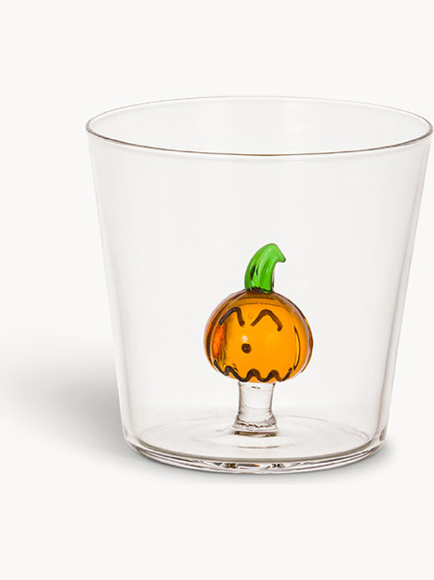 Borosilicate glass tumbler with pumpkin detail
