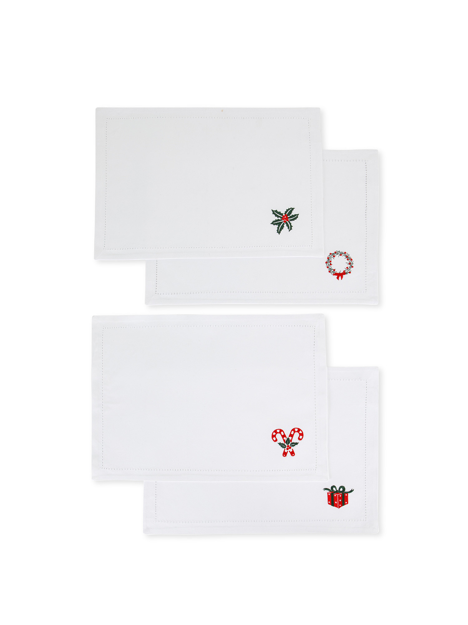 Cotton placemats with Christmas embroidery, White, large image number 0