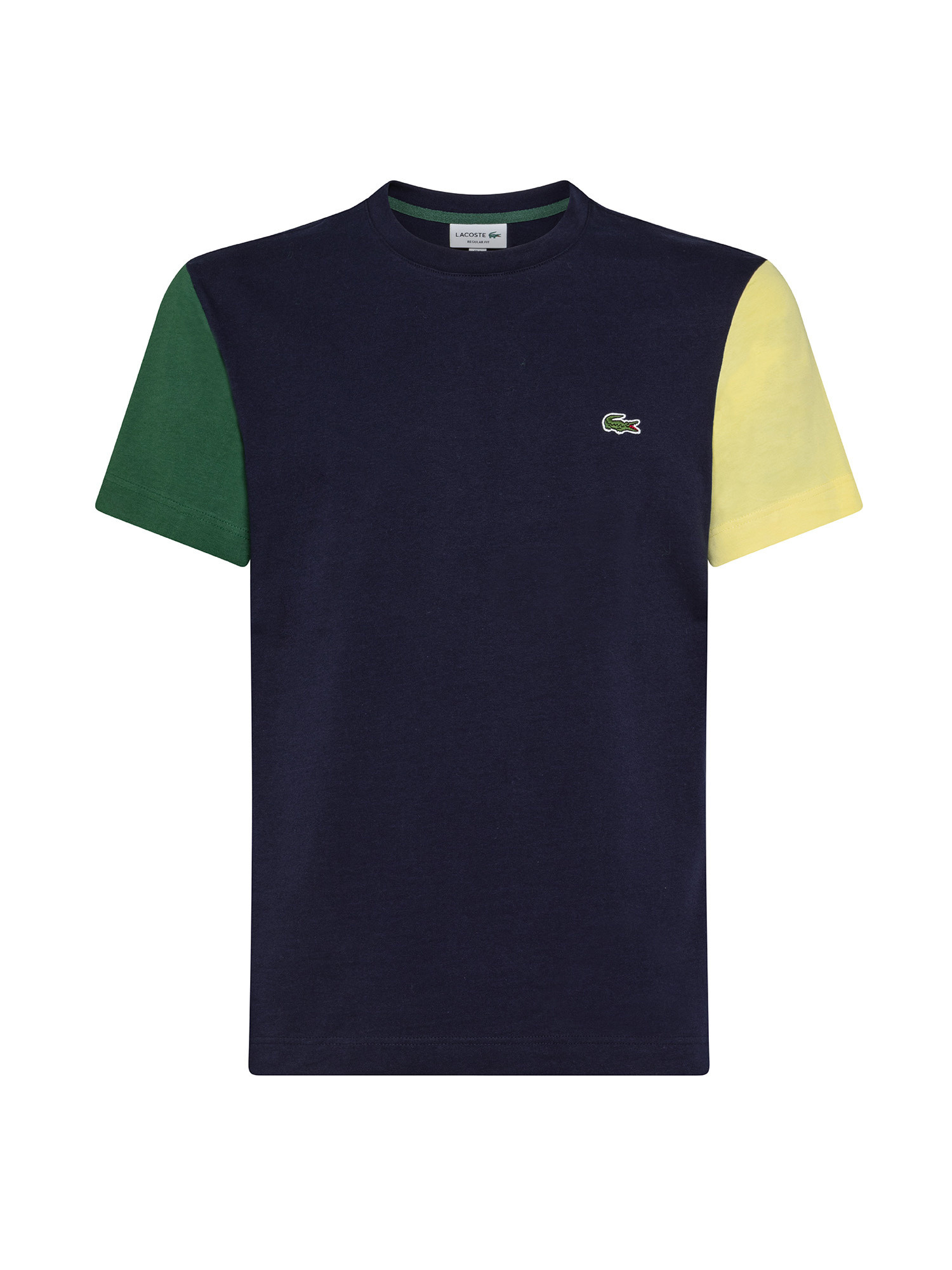 Lacoste - T-shirt in jersey di cotone color block regular fit, Blu, large image number 0