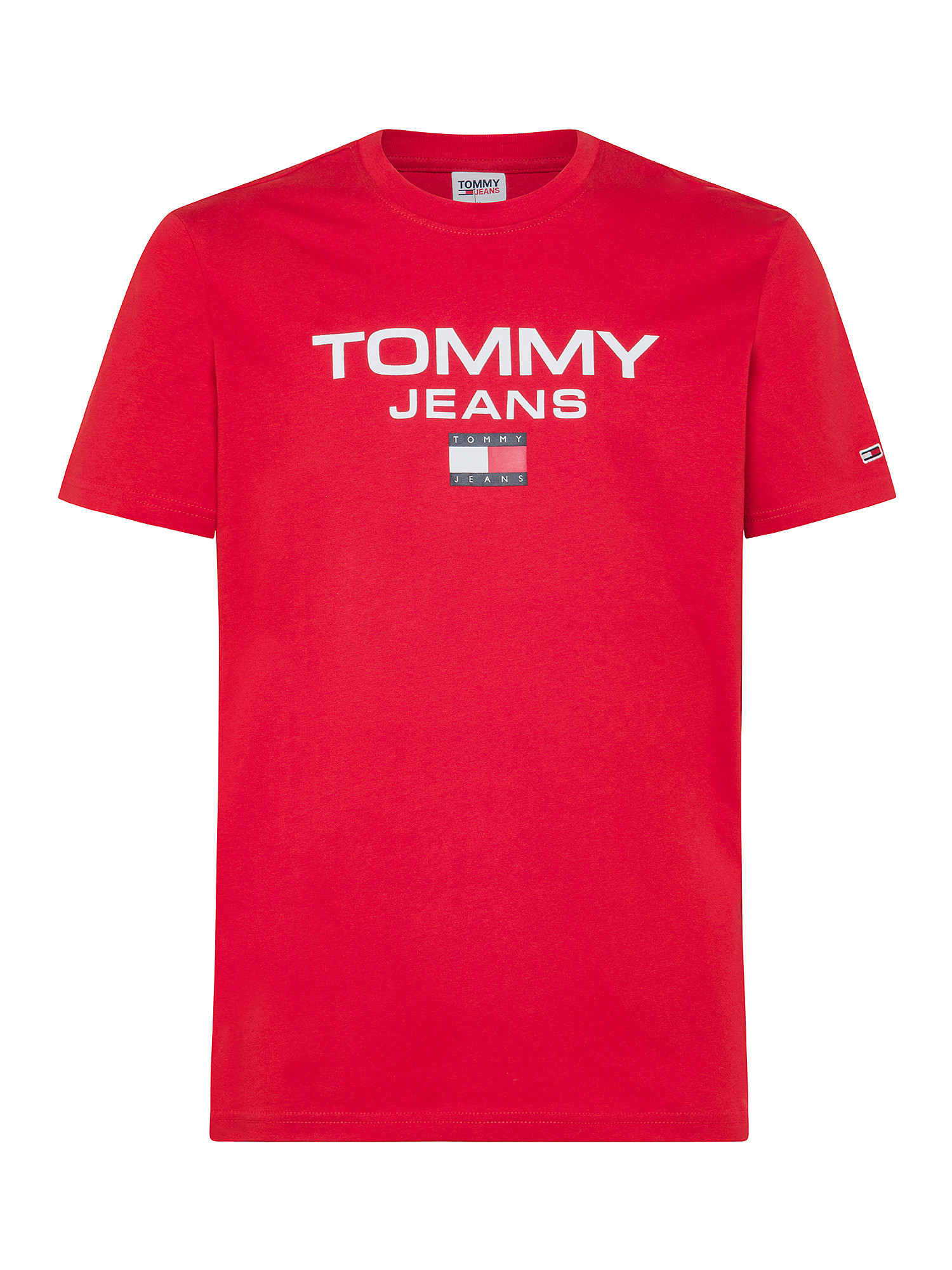 Tommy Jeans - Crew neck cotton T-shirt with print and logo, Red, large image number 0