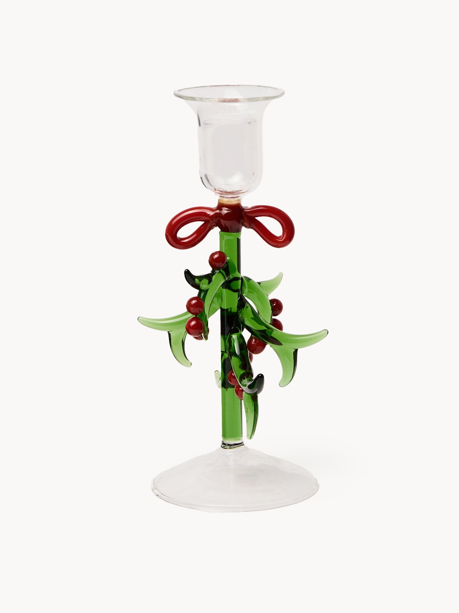 Solid-colored glass candlestick, Verde/Rosso, large image number 0
