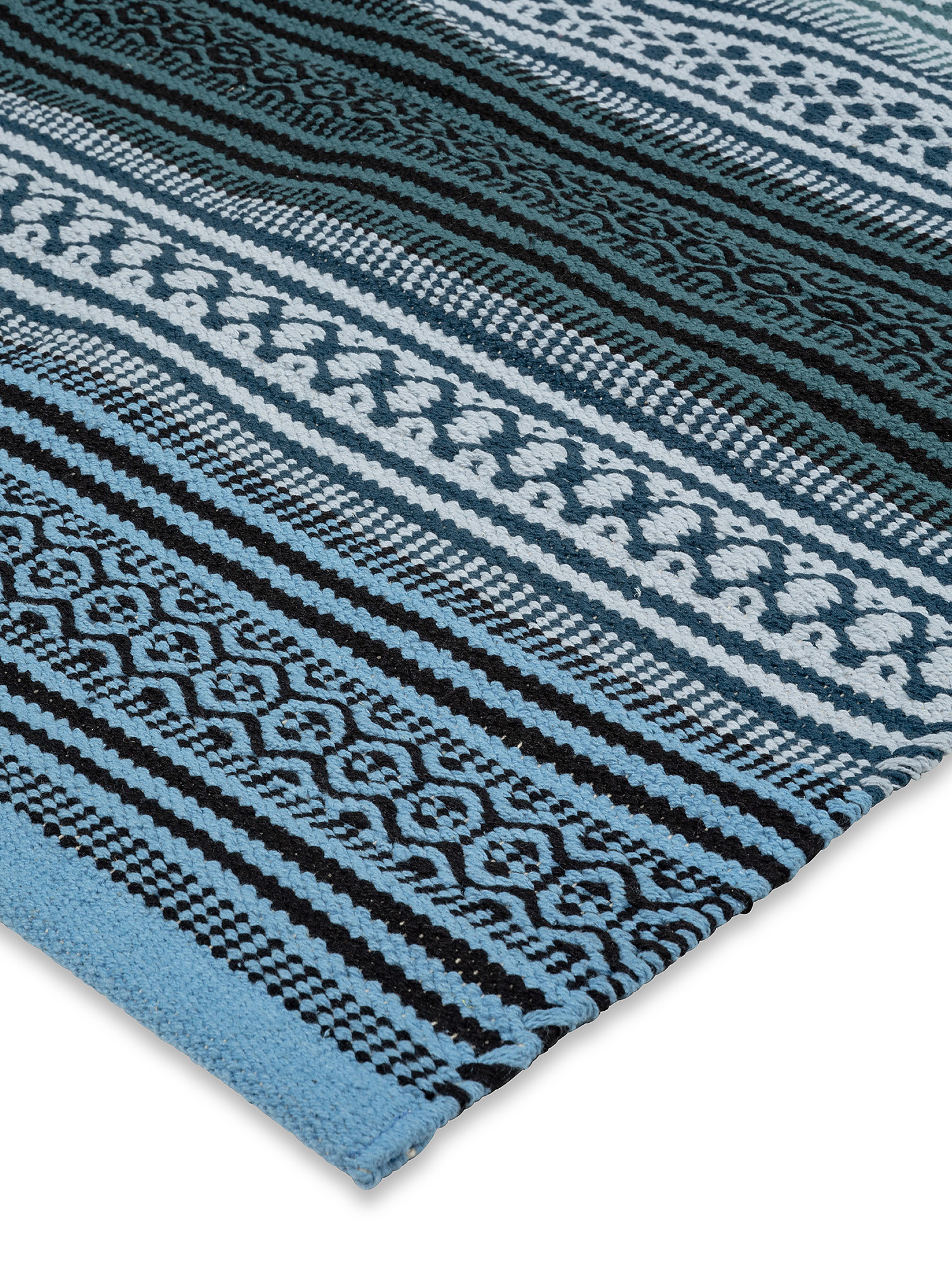 Tappeto cotone disegno geometrico, Blu, large image number 1