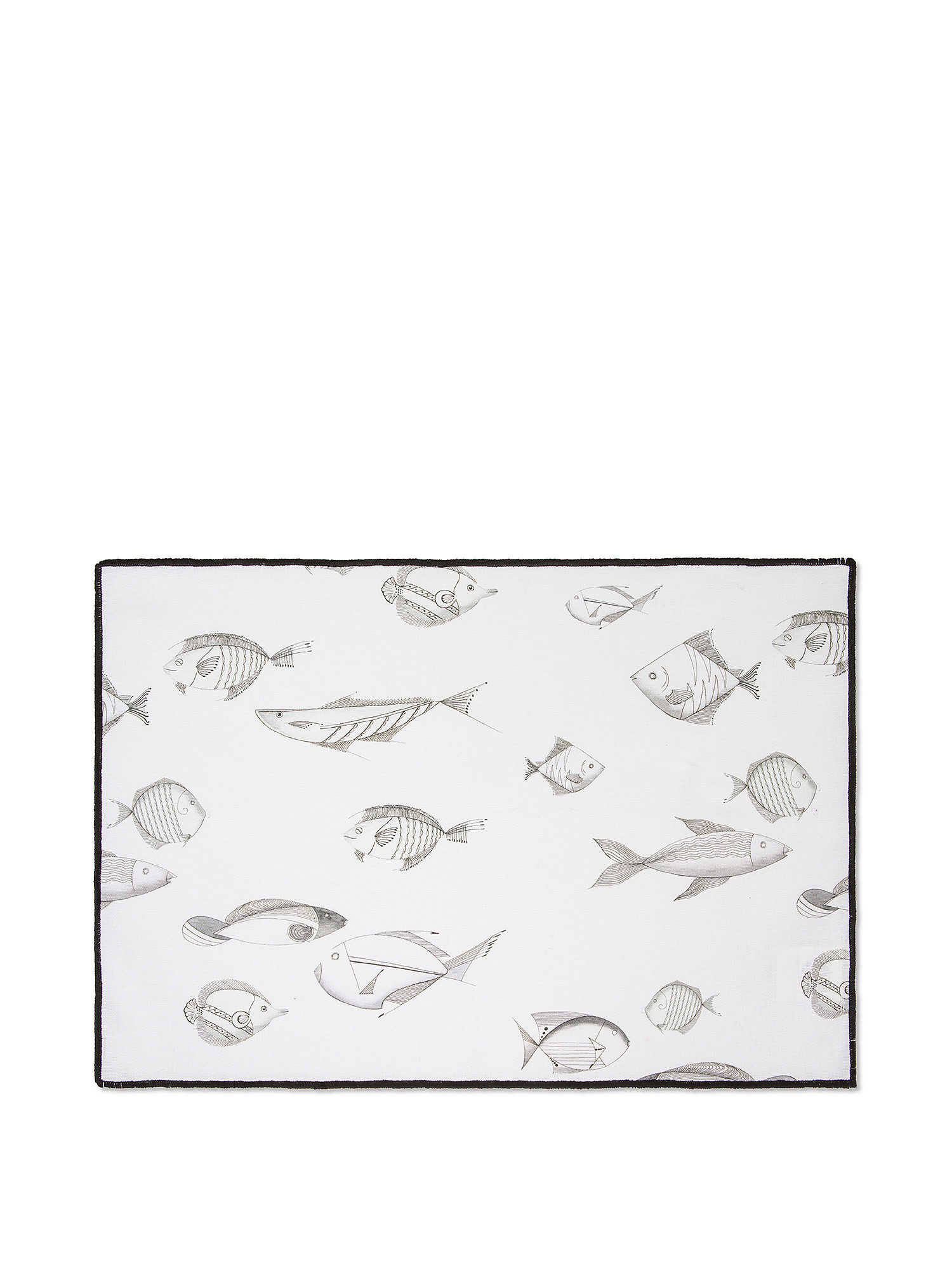 Graphic fish patterned cotton placemat, White, large image number 0