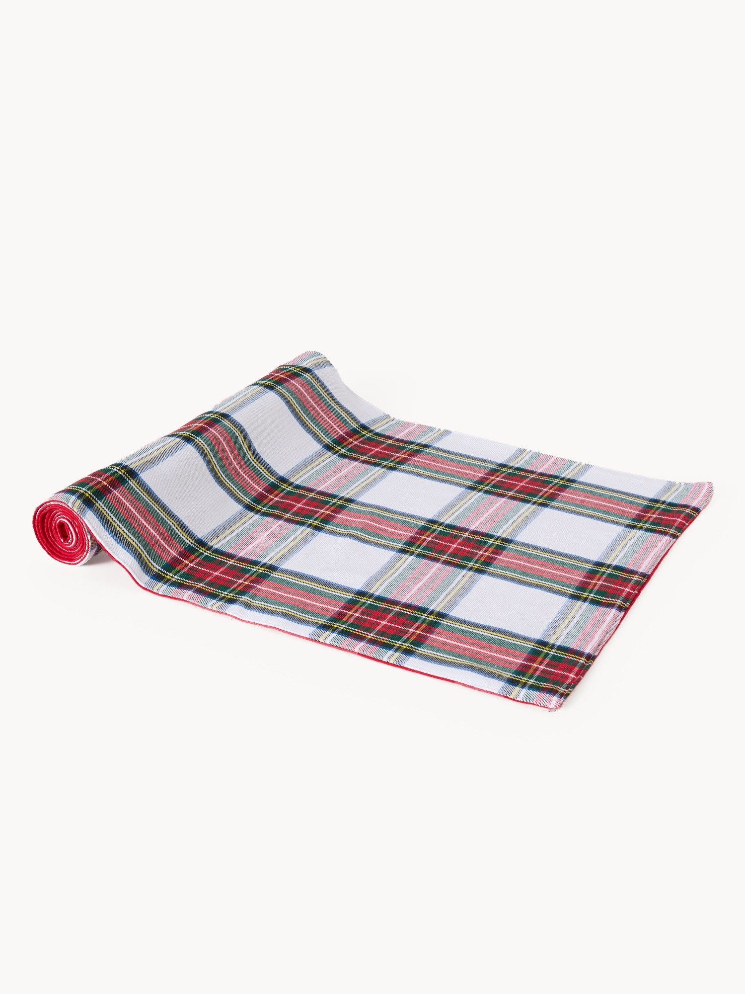 Runner in puro cotone tinto filo motivo tartan, Rosso mattone, large image number 0