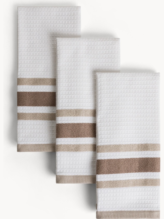 Set of 3 Pure Cotton Yarn-Dyed Tea Towels with a Honeycomb Weave - Discounted Price