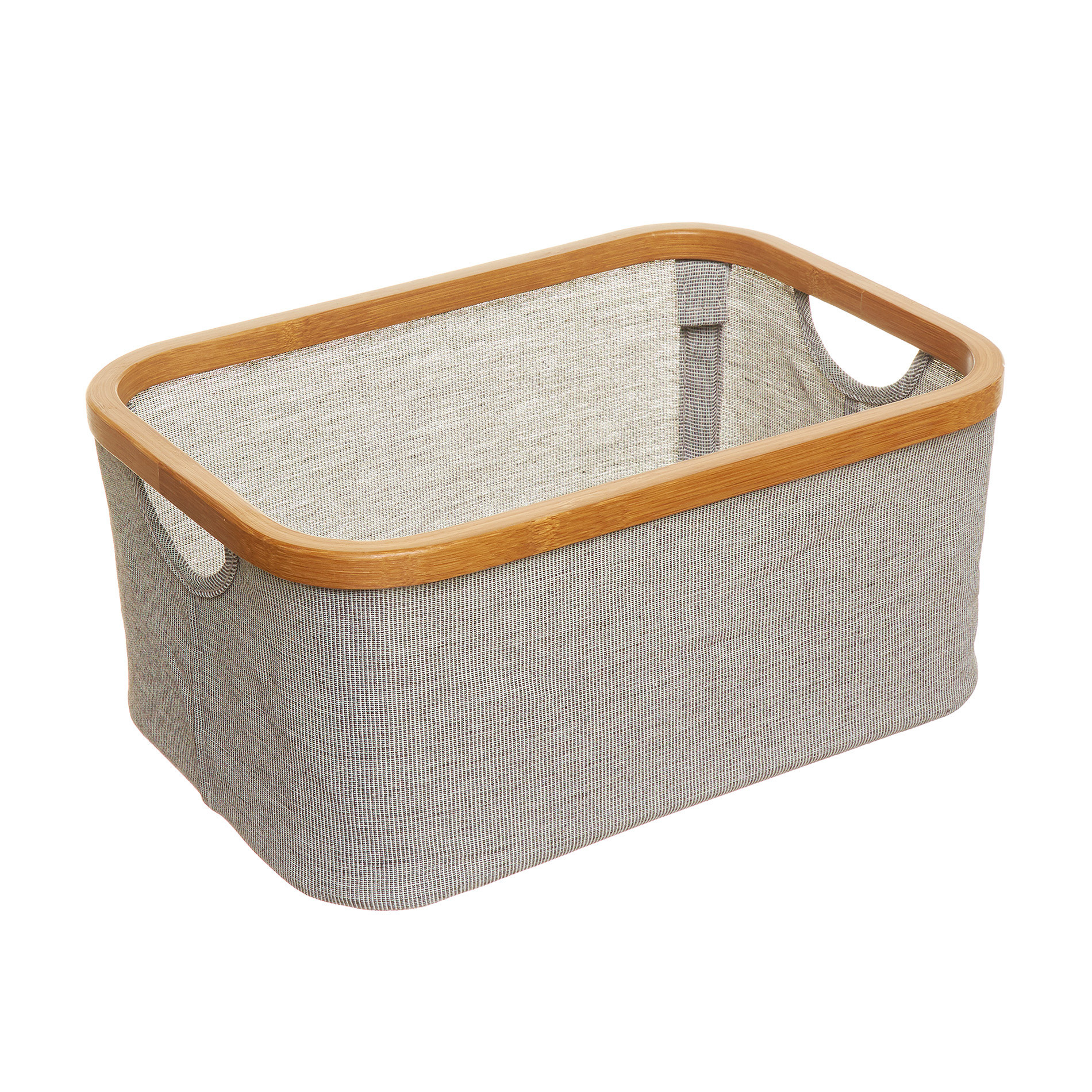 Cotton blend basket with bamboo edging, Grey, large image number 0