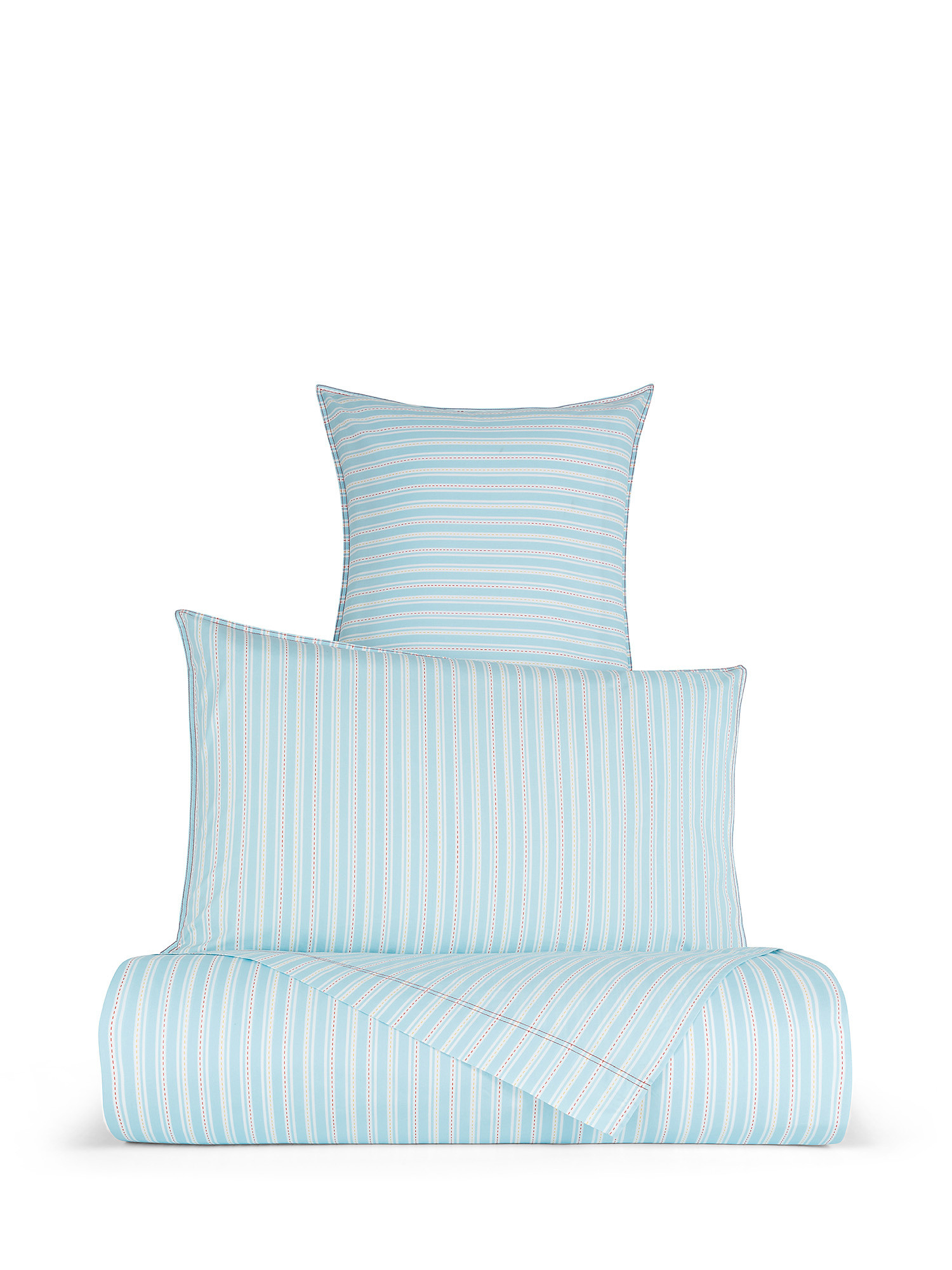 Flat sheet in cotton percale with striped pattern, Light Blue, large image number 0