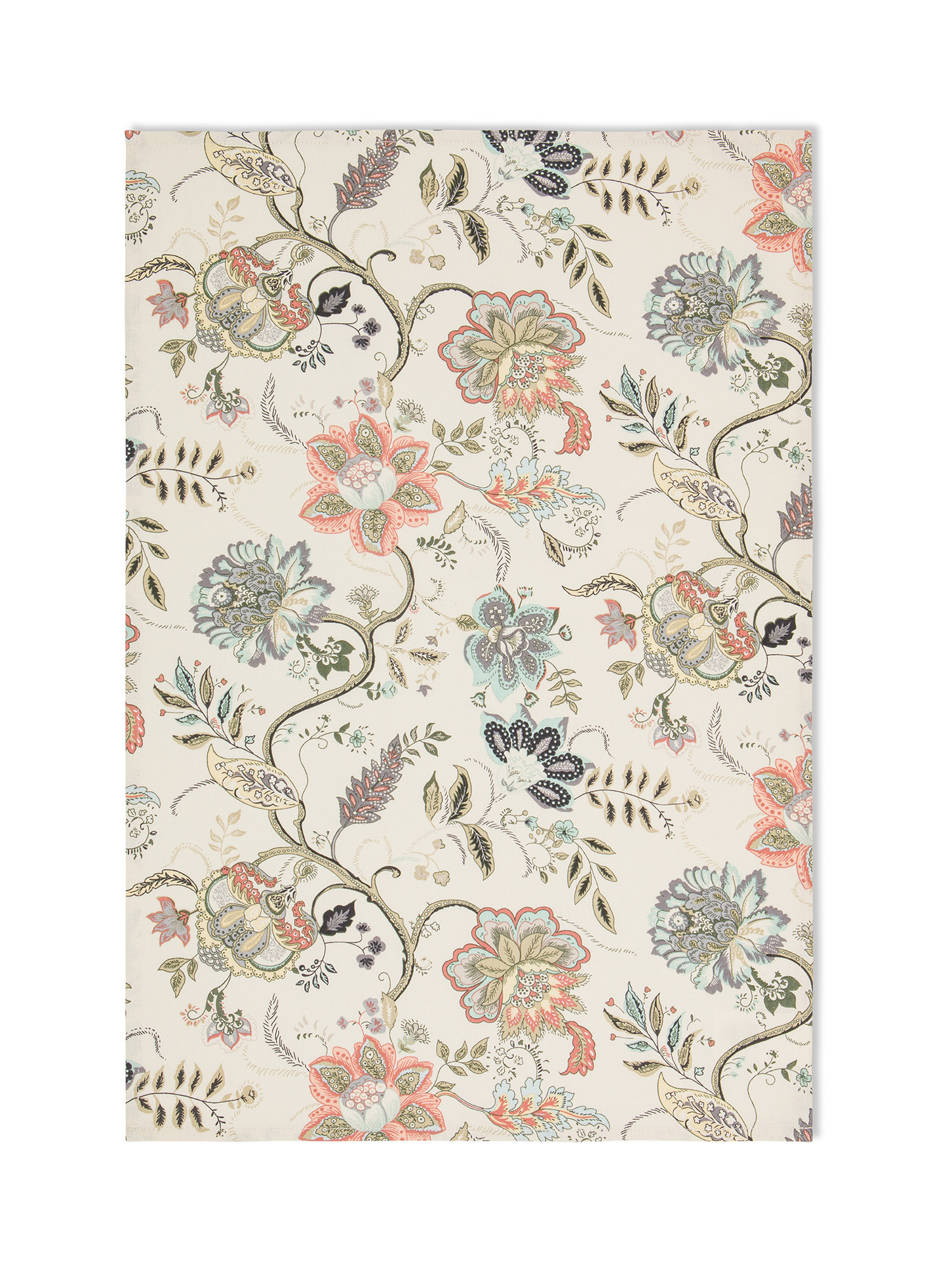 Set of 2 Cotton Panama tea towels with flower print, Beige, large image number 1