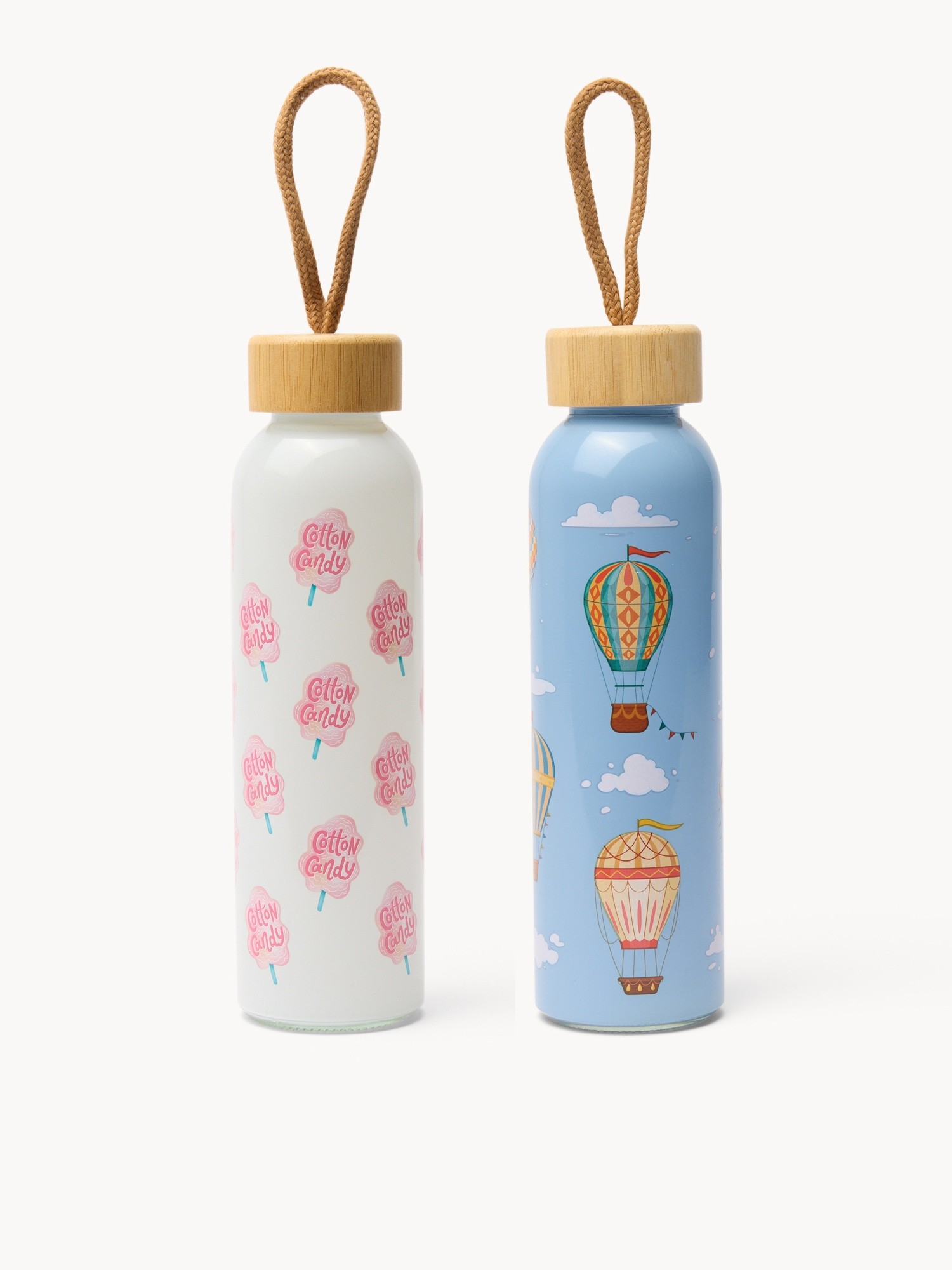 Borosilicate glass bottle with bamboo lid - Introductory price, Bianco/Azzurro, large image number 0