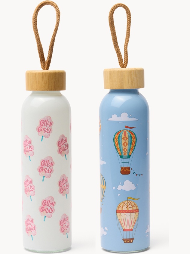 Borosilicate glass bottle with bamboo lid - Introductory price