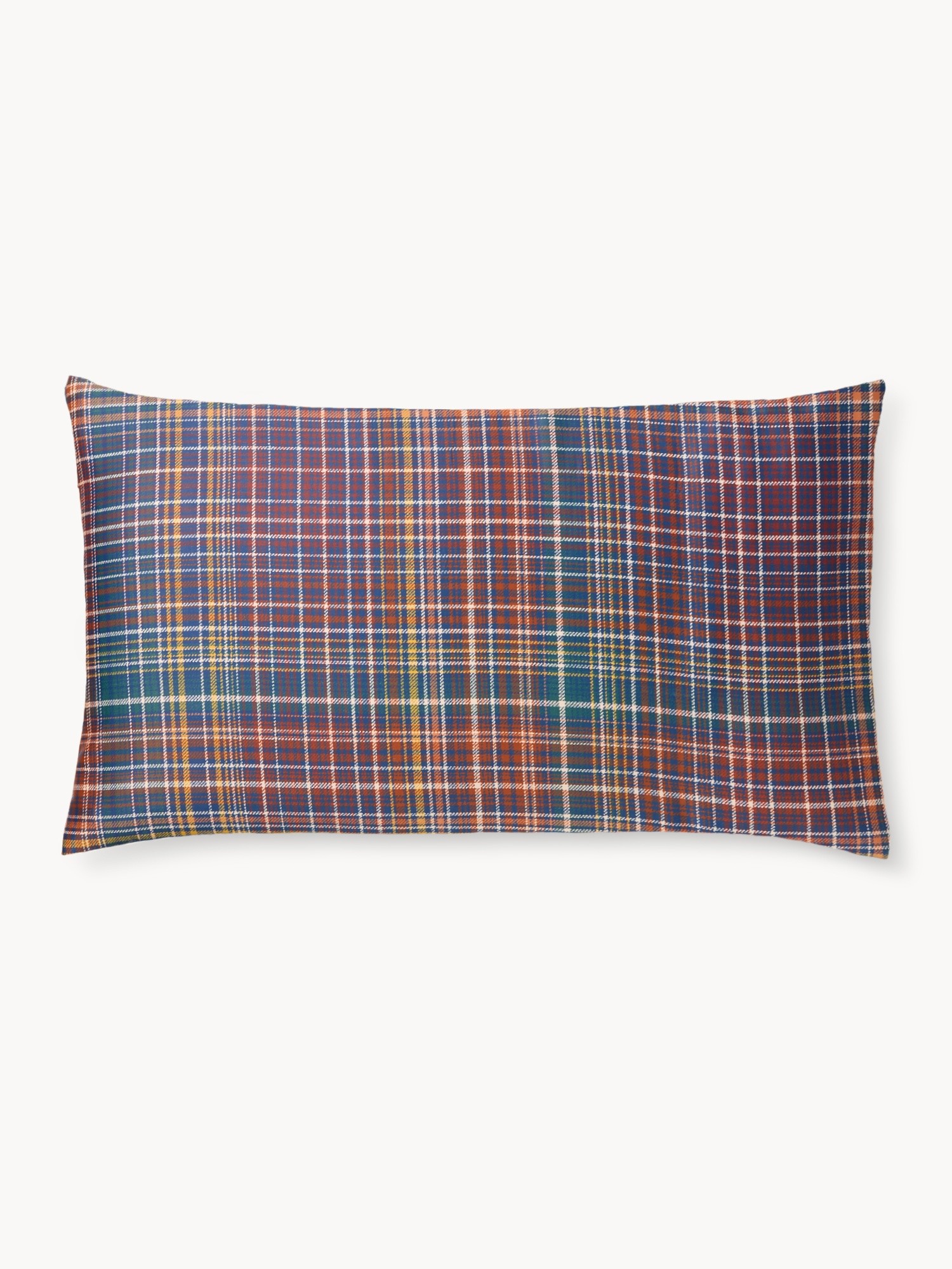 Tartan cotton sateen pillowcase, Blue, large image number 1