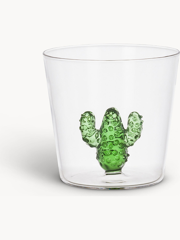 Bicchiere vetro borosilicato dettaglio cactus